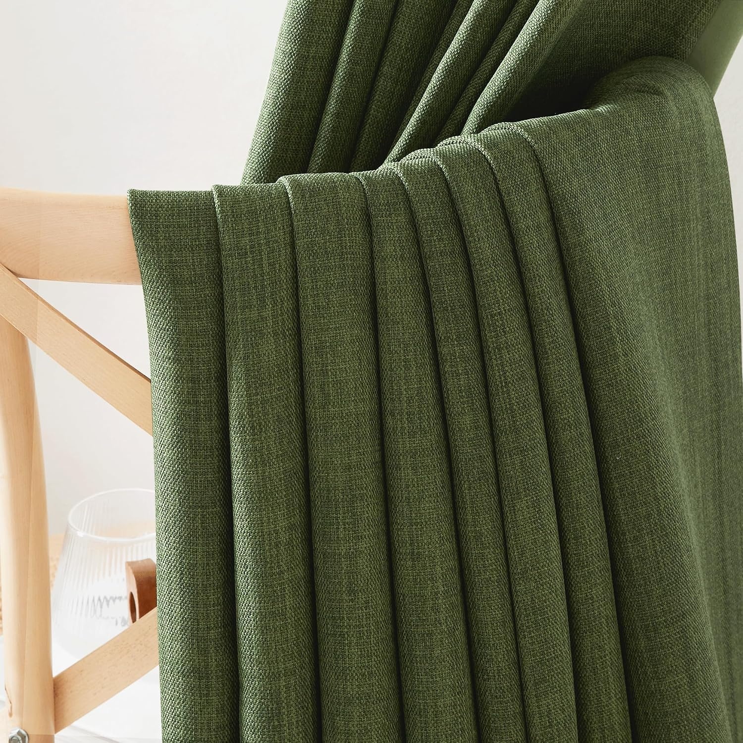 image:imageNICETOWN 2 Panels Faux Linen 100 Blackout Curtains for Living Room Rod PocketBack TabHook Belt Room Darkening Window Treatment with Liner Thermal Curtains for Bedroom Natural W50 x L96Forest Green