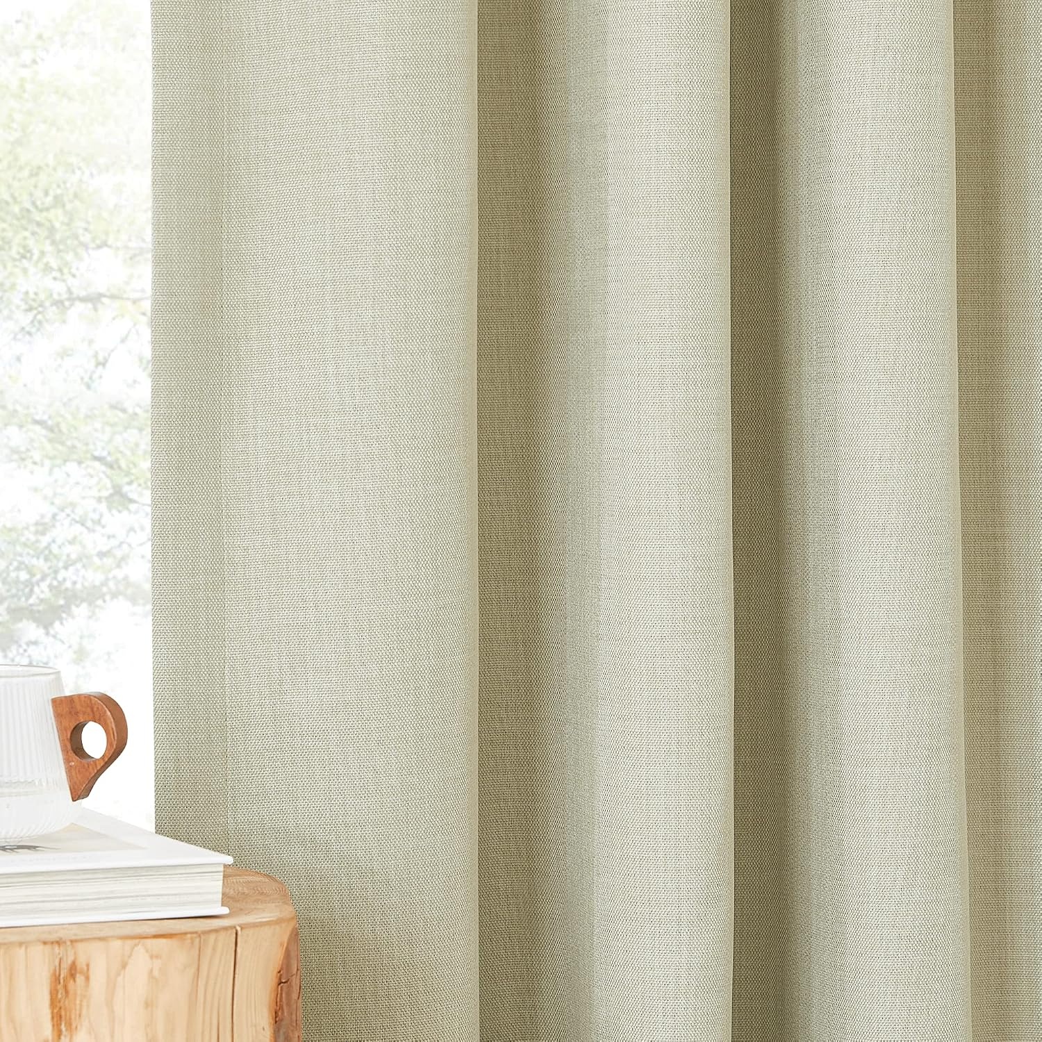 image:imageNICETOWN 2 Panels Faux Linen 100 Blackout Curtains for Living Room Rod PocketBack TabHook Belt Room Darkening Window Treatment with Liner Thermal Curtains for Bedroom Natural W50 x L96Beige