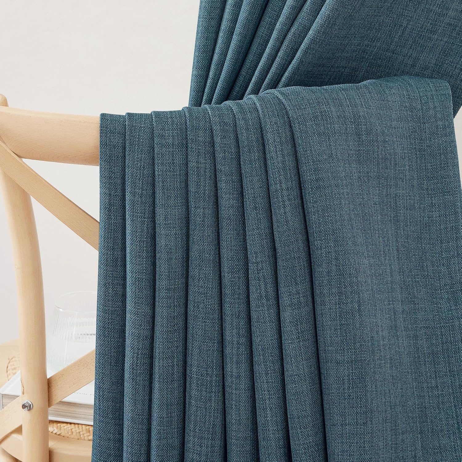 image:imageNICETOWN 2 Panels Faux Linen 100 Blackout Curtains for Living Room Rod PocketBack TabHook Belt Room Darkening Window Treatment with Liner Thermal Curtains for Bedroom Natural W50 x L96Greyish Blue