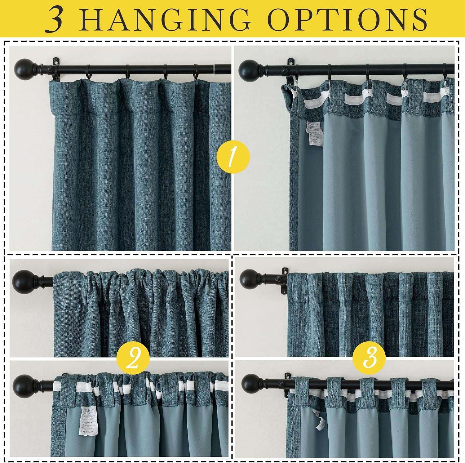 image:imageNICETOWN 2 Panels Faux Linen 100 Blackout Curtains for Living Room Rod PocketBack TabHook Belt Room Darkening Window Treatment with Liner Thermal Curtains for Bedroom Natural W50 x L96Greyish Blue