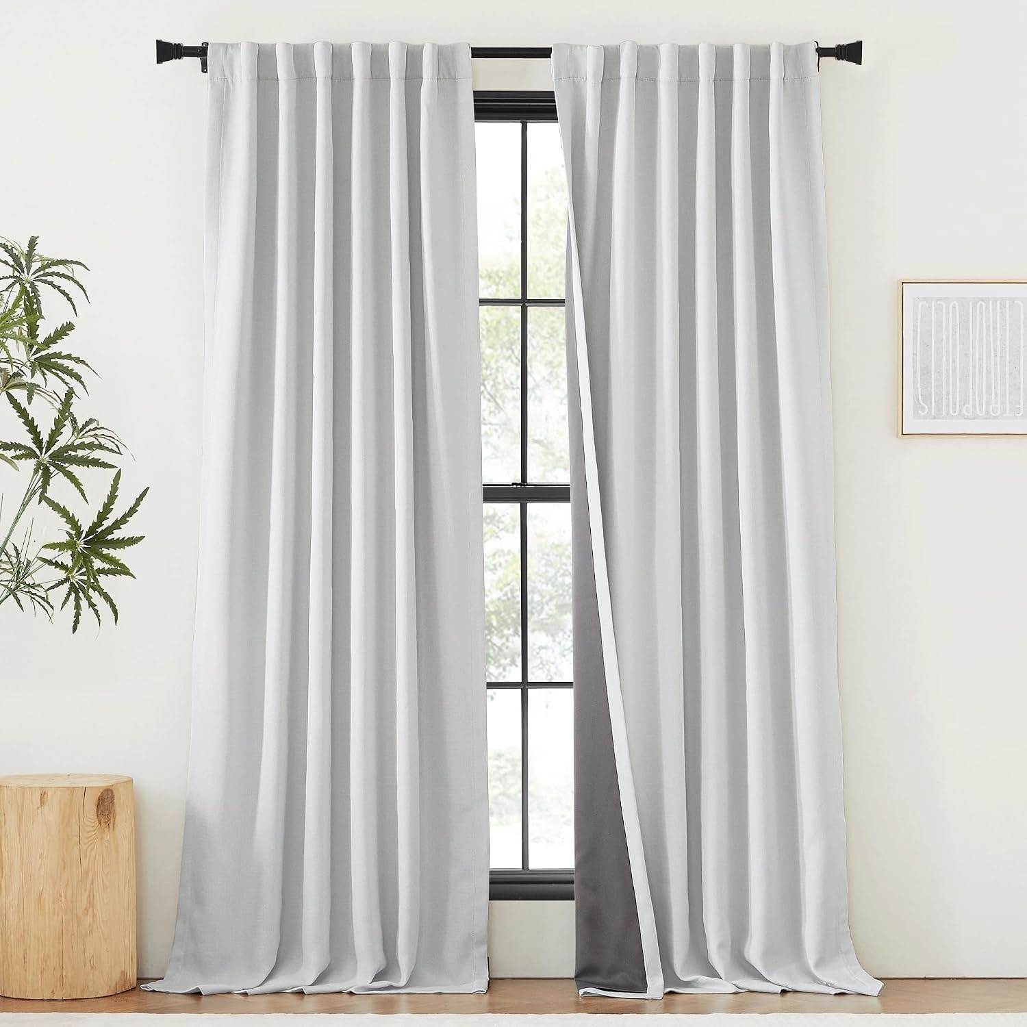image:imageNICETOWN 2 Panels Faux Linen 100 Blackout Curtains for Living Room Rod PocketBack TabHook Belt Room Darkening Window Treatment with Liner Thermal Curtains for Bedroom Natural W50 x L96100 Blackout Greyish White