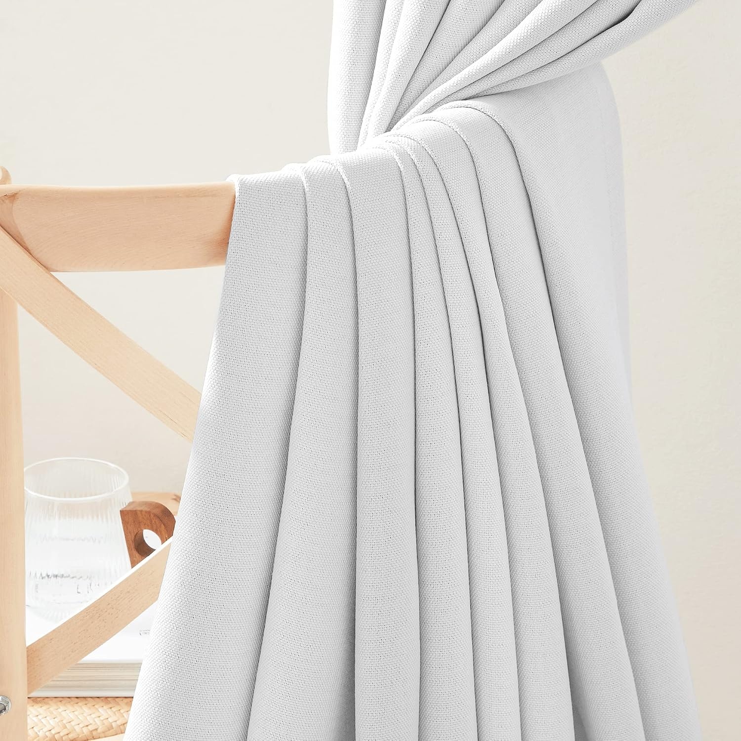 image:imageNICETOWN 2 Panels Faux Linen 100 Blackout Curtains for Living Room Rod PocketBack TabHook Belt Room Darkening Window Treatment with Liner Thermal Curtains for Bedroom Natural W50 x L96Greyish White