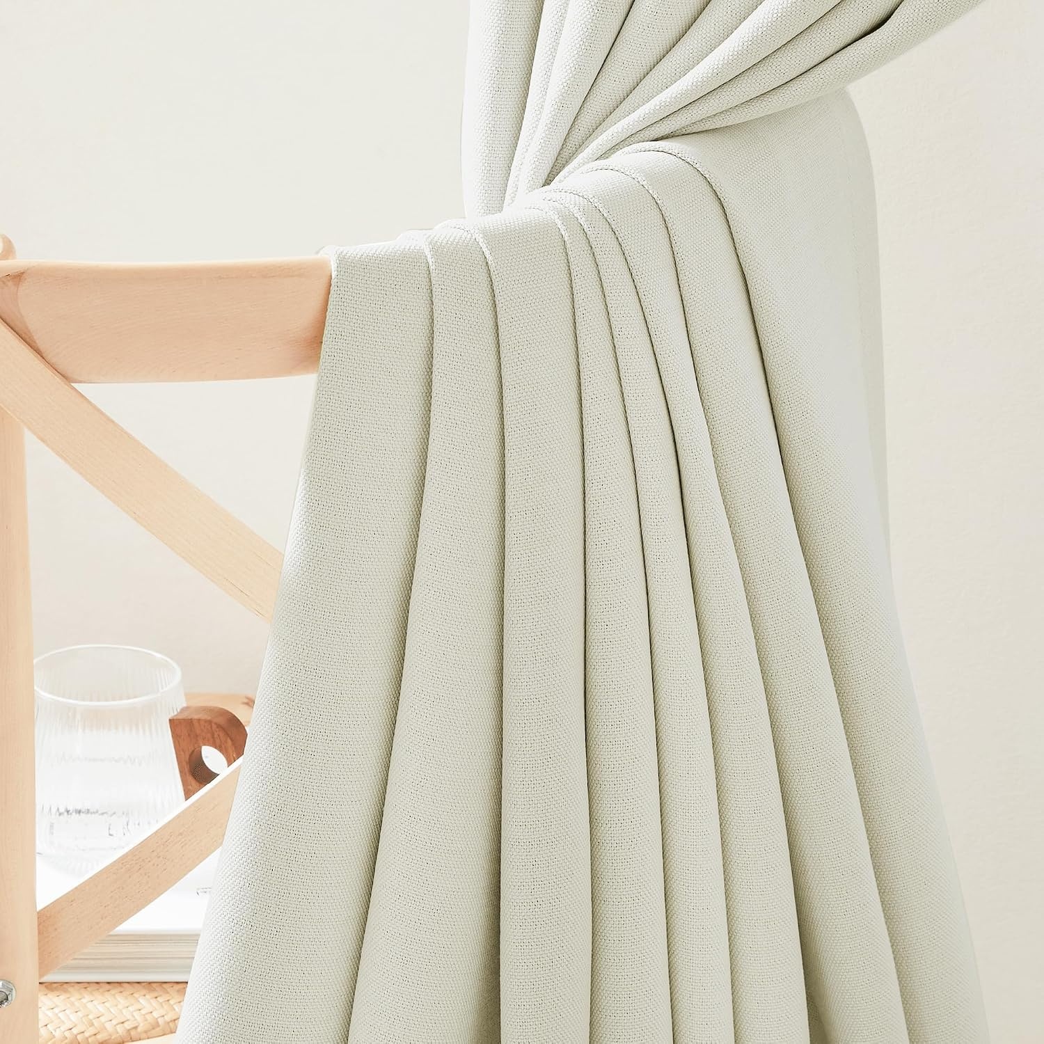 image:imageNICETOWN 2 Panels Faux Linen 100 Blackout Curtains for Living Room Rod PocketBack TabHook Belt Room Darkening Window Treatment with Liner Thermal Curtains for Bedroom Natural W50 x L96Natural