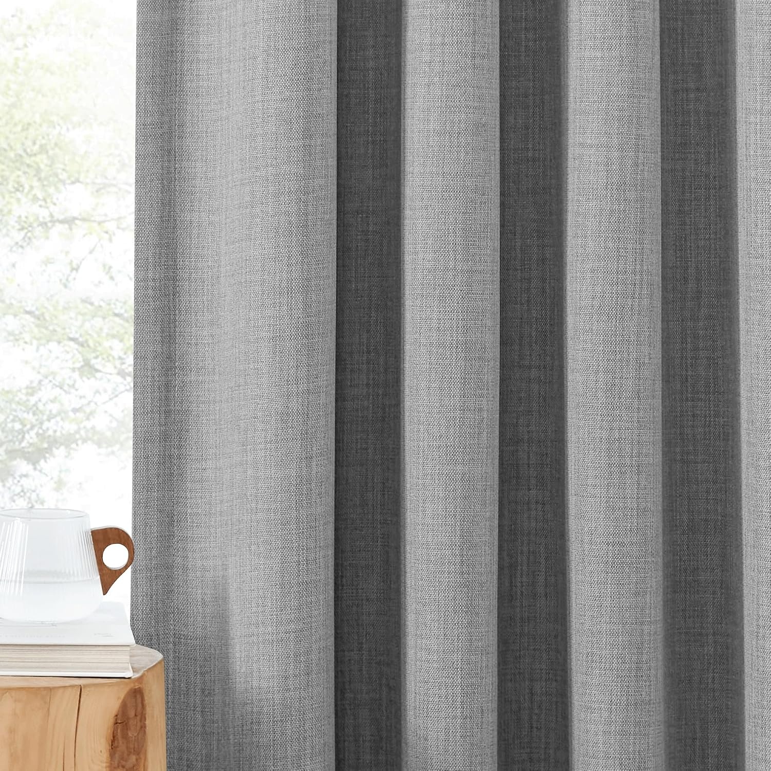 image:imageNICETOWN 2 Panels Faux Linen 100 Blackout Curtains for Living Room Rod PocketBack TabHook Belt Room Darkening Window Treatment with Liner Thermal Curtains for Bedroom Natural W50 x L96Light Grey