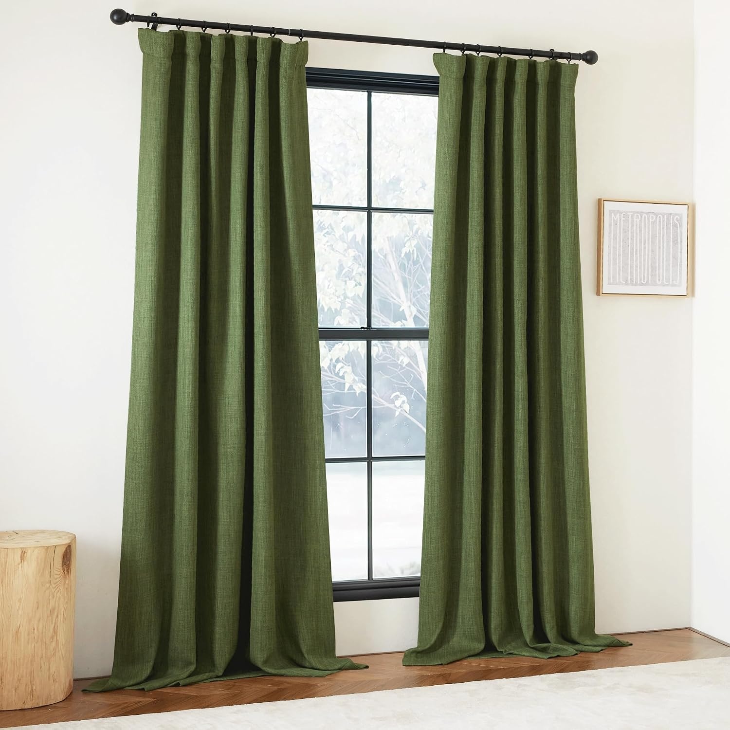 image:imageNICETOWN 2 Panels Faux Linen 100 Blackout Curtains for Living Room Rod PocketBack TabHook Belt Room Darkening Window Treatment with Liner Thermal Curtains for Bedroom Natural W50 x L96Forest Green