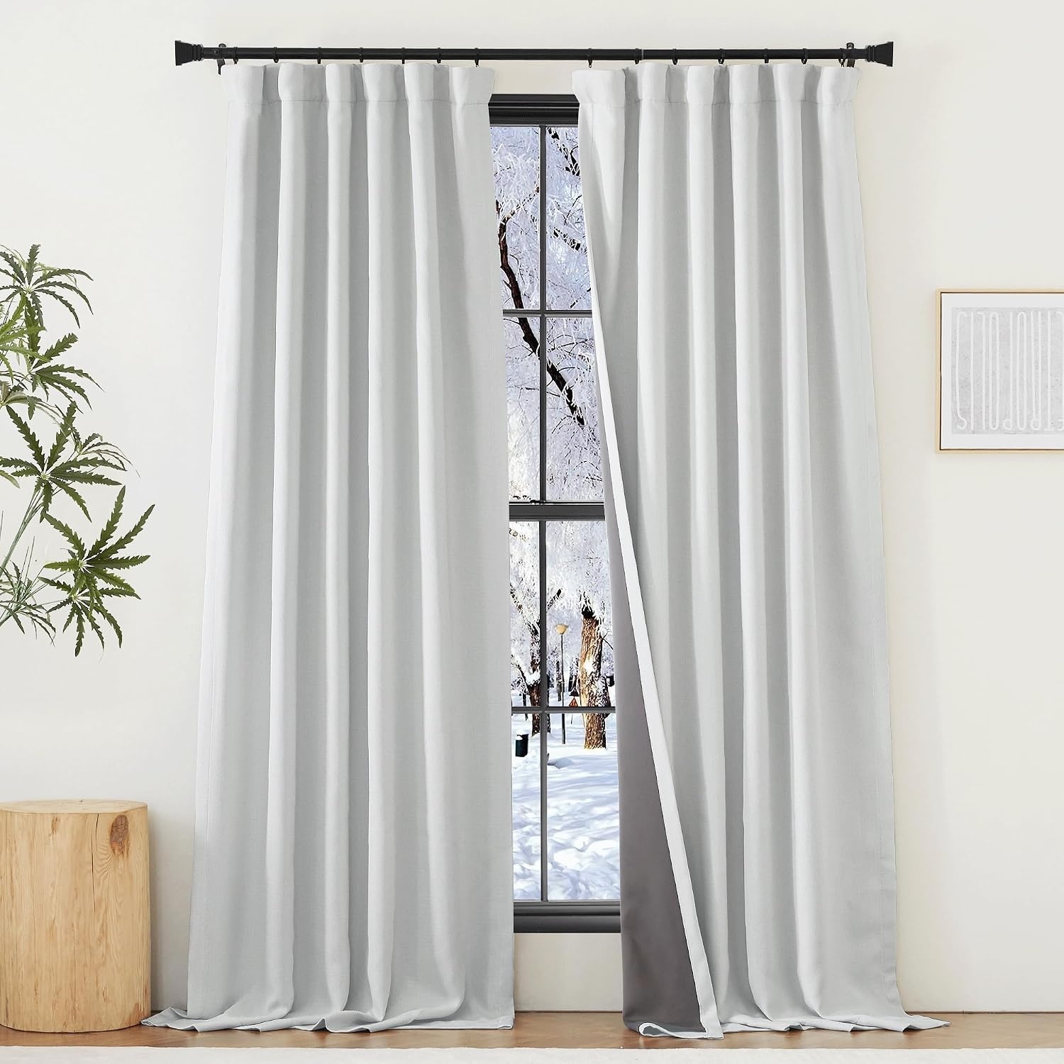 image:imageNICETOWN 2 Panels Faux Linen 100 Blackout Curtains for Living Room Rod PocketBack TabHook Belt Room Darkening Window Treatment with Liner Thermal Curtains for Bedroom Natural W50 x L96100 Blackout Greyish White