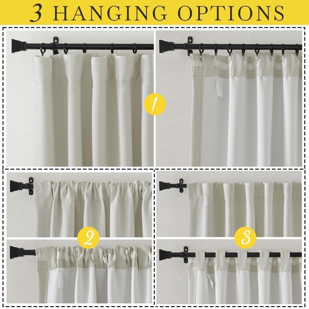 image:imageNICETOWN 2 Panels Faux Linen 100 Blackout Curtains for Living Room Rod PocketBack TabHook Belt Room Darkening Window Treatment with Liner Thermal Curtains for Bedroom Natural W50 x L96Natural