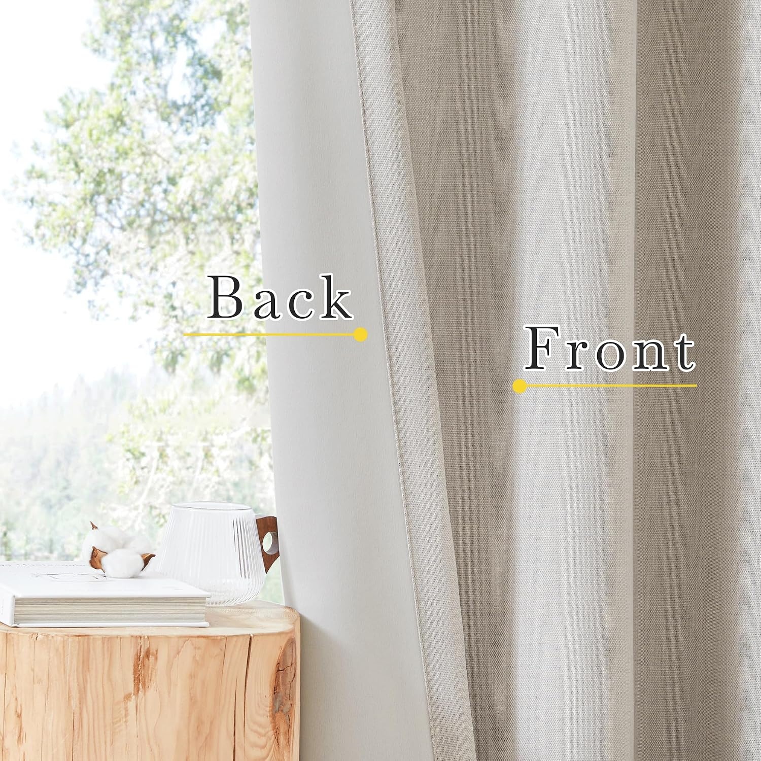 image:imageNICETOWN 2 Panels Faux Linen 100 Blackout Curtains for Living Room Rod PocketBack TabHook Belt Room Darkening Window Treatment with Liner Thermal Curtains for Bedroom Natural W50 x L96Hook Belt Angora