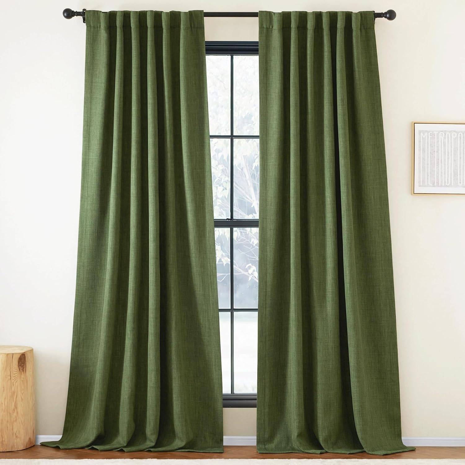 image:imageNICETOWN 2 Panels Faux Linen 100 Blackout Curtains for Living Room Rod PocketBack TabHook Belt Room Darkening Window Treatment with Liner Thermal Curtains for Bedroom Natural W50 x L96Forest Green