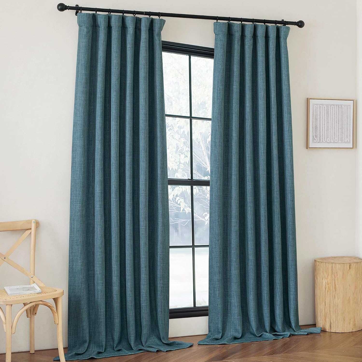 image:imageNICETOWN 2 Panels Faux Linen 100 Blackout Curtains for Living Room Rod PocketBack TabHook Belt Room Darkening Window Treatment with Liner Thermal Curtains for Bedroom Natural W50 x L96Greyish Blue