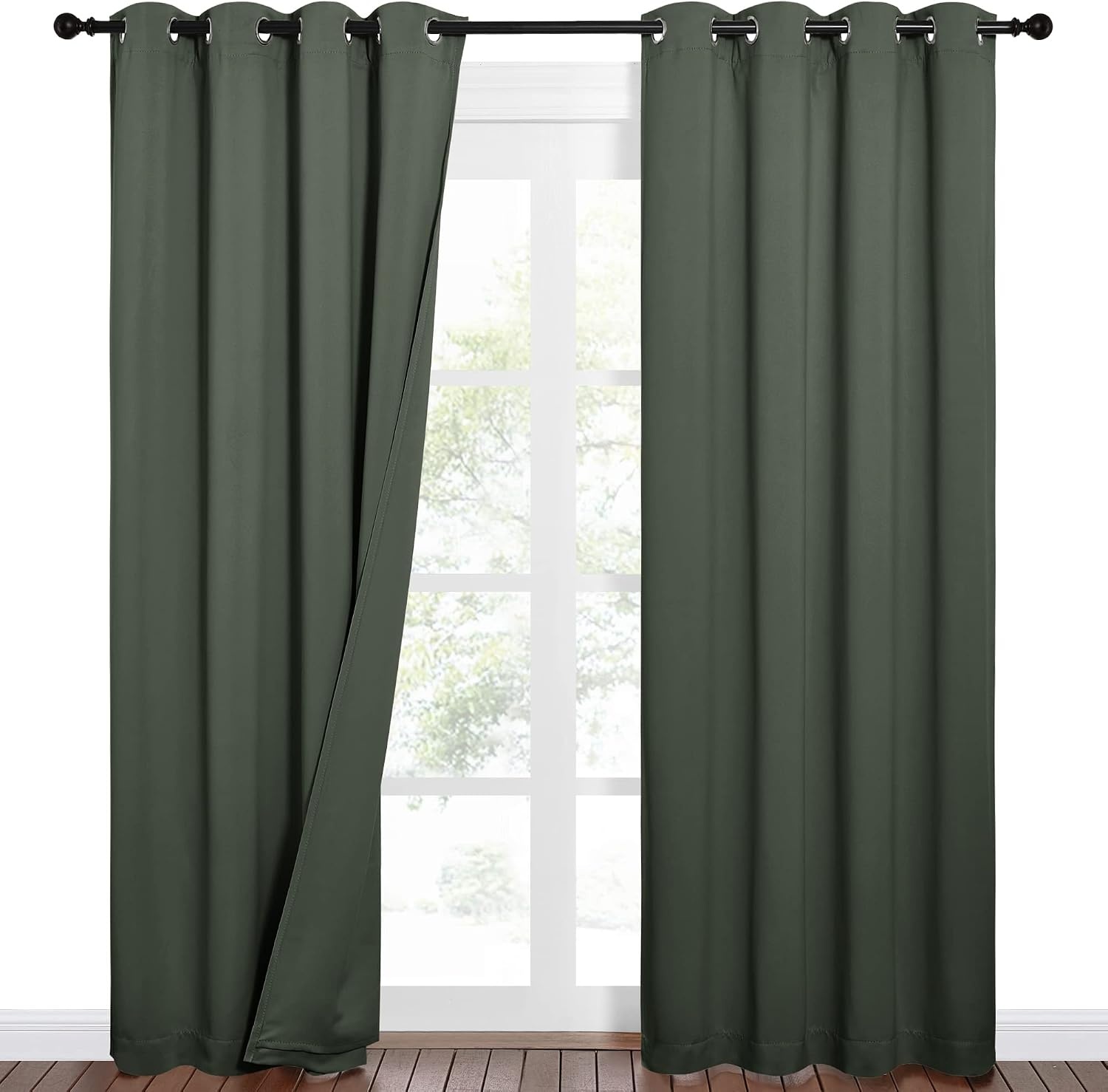 image:imageNICETOWN Sound Barrier 100 Blackout Divider Curtains 84 Noise Heat and Cold Blocking Drapes with Felt Fabric Lining for Noise ReducingNurseryDaytime SleepBedroom White 2 PCs 52 WideDark Mallard