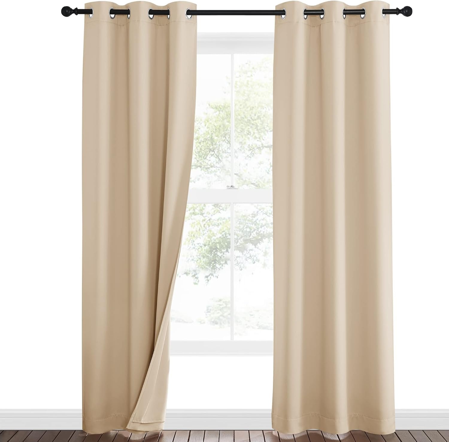 image:imageNICETOWN Sound Barrier 100 Blackout Divider Curtains 84 Noise Heat and Cold Blocking Drapes with Felt Fabric Lining for Noise ReducingNurseryDaytime SleepBedroom White 2 PCs 52 WideBiscotti Beige