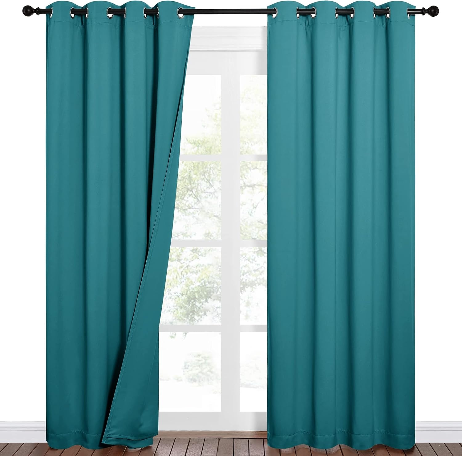 image:imageNICETOWN Sound Barrier 100 Blackout Divider Curtains 84 Noise Heat and Cold Blocking Drapes with Felt Fabric Lining for Noise ReducingNurseryDaytime SleepBedroom White 2 PCs 52 WidePeacock Teal