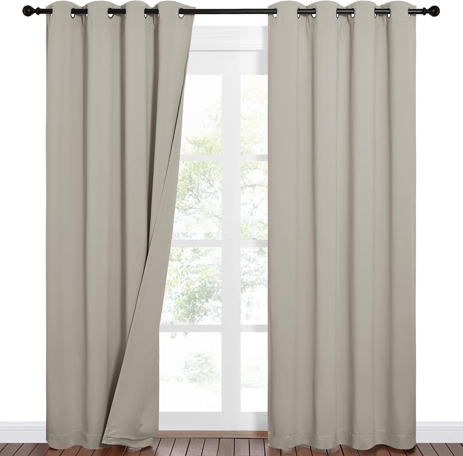 image:imageNICETOWN Sound Barrier 100 Blackout Divider Curtains 84 Noise Heat and Cold Blocking Drapes with Felt Fabric Lining for Noise ReducingNurseryDaytime SleepBedroom White 2 PCs 52 WideNatural