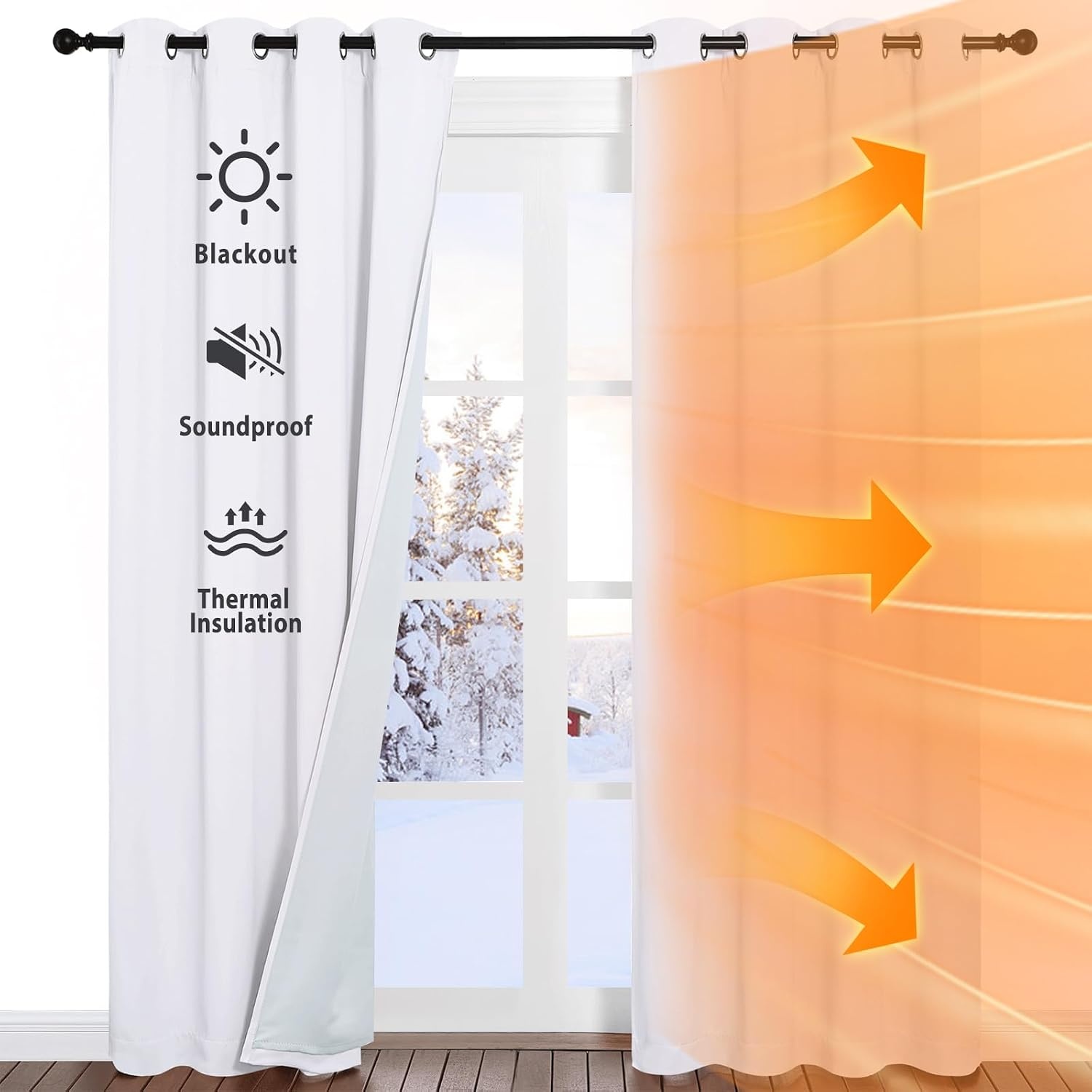 image:imageNICETOWN Sound Barrier 100 Blackout Divider Curtains 84 Noise Heat and Cold Blocking Drapes with Felt Fabric Lining for Noise ReducingNurseryDaytime SleepBedroom White 2 PCs 52 WidePure White