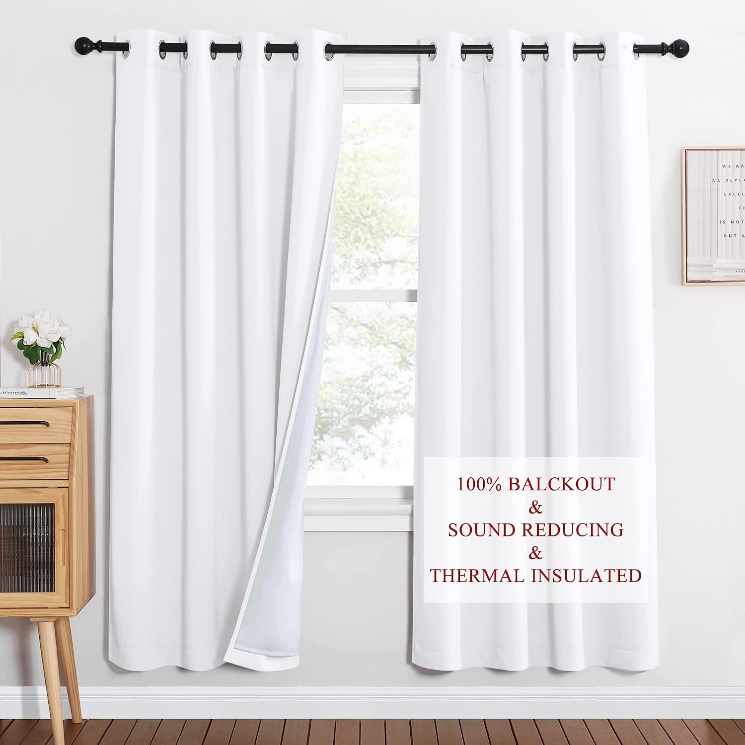 image:imageNICETOWN Sound Barrier 100 Blackout Divider Curtains 84 Noise Heat and Cold Blocking Drapes with Felt Fabric Lining for Noise ReducingNurseryDaytime SleepBedroom White 2 PCs 52 WidePure White