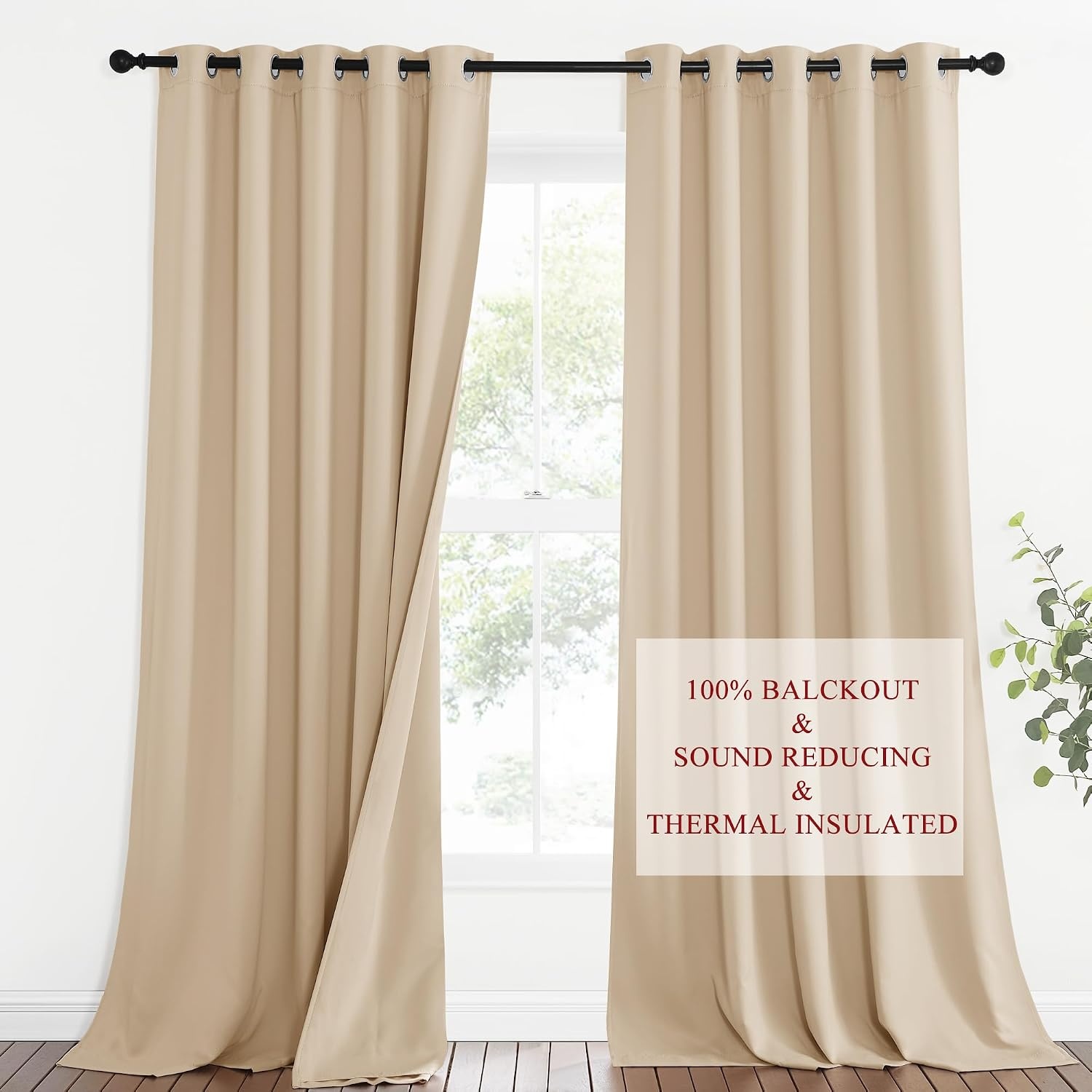 image:imageNICETOWN Sound Barrier 100 Blackout Divider Curtains 84 Noise Heat and Cold Blocking Drapes with Felt Fabric Lining for Noise ReducingNurseryDaytime SleepBedroom White 2 PCs 52 WideBiscotti Beige
