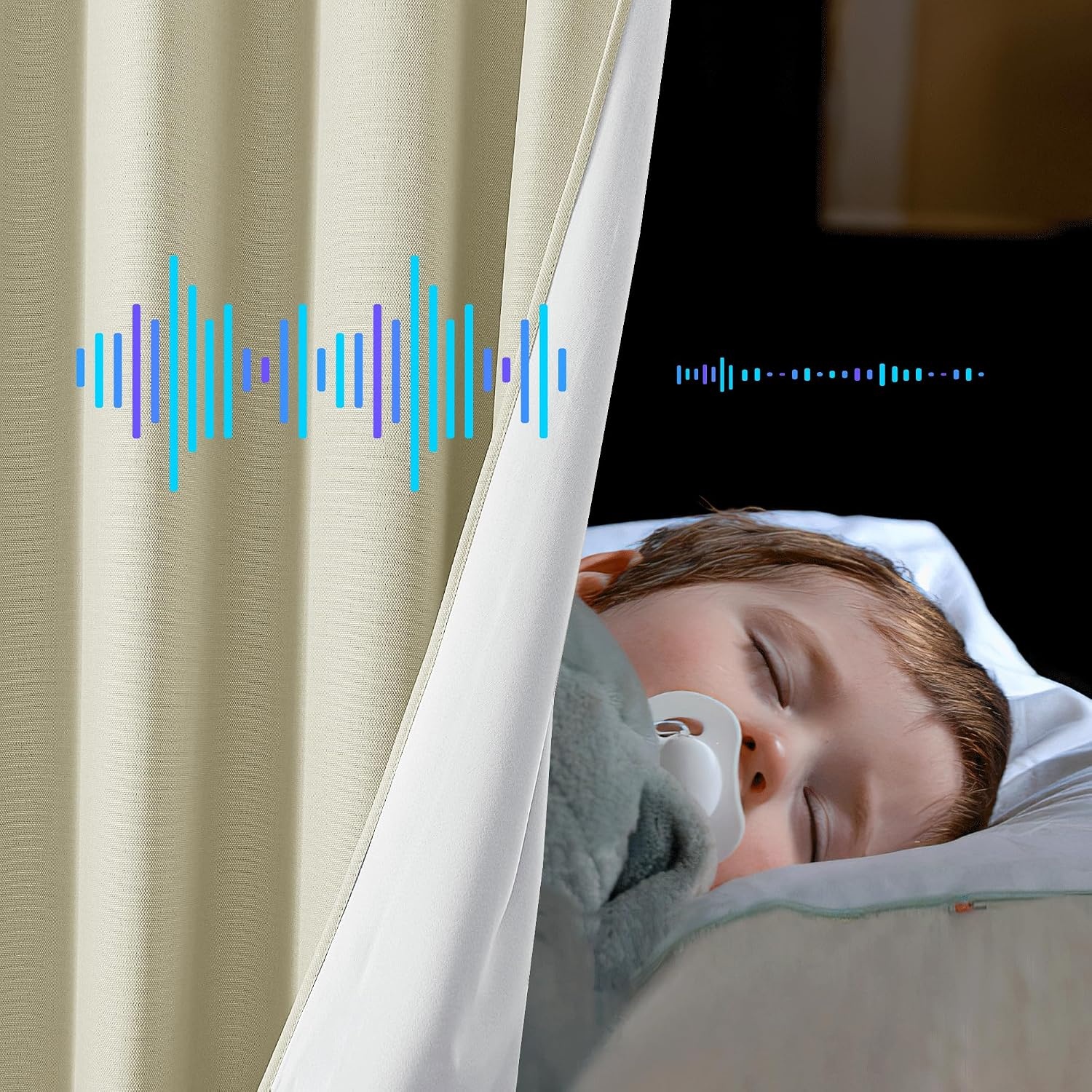image:imageNICETOWN Sound Barrier 100 Blackout Divider Curtains 84 Noise Heat and Cold Blocking Drapes with Felt Fabric Lining for Noise ReducingNurseryDaytime SleepBedroom White 2 PCs 52 WideGrommet Beige Linen