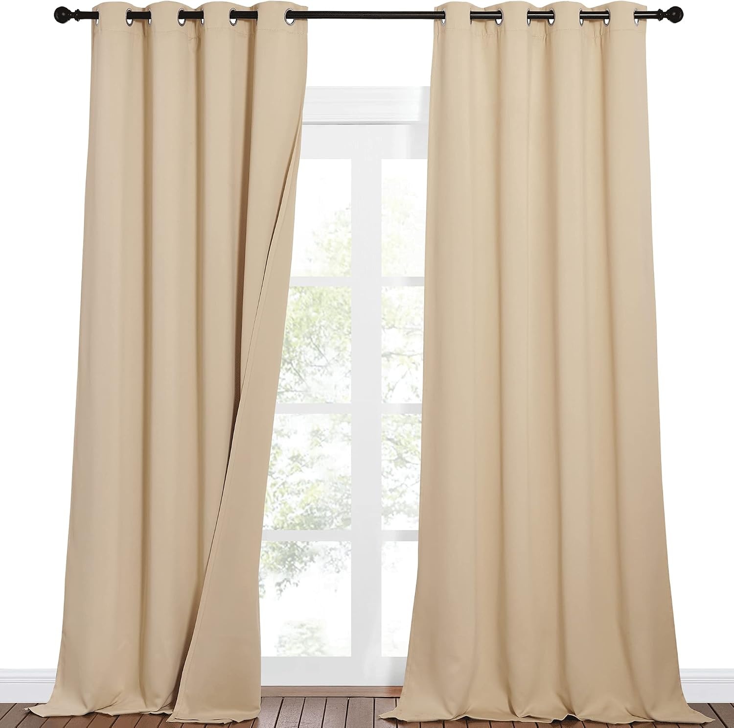image:imageNICETOWN Sound Barrier 100 Blackout Divider Curtains 84 Noise Heat and Cold Blocking Drapes with Felt Fabric Lining for Noise ReducingNurseryDaytime SleepBedroom White 2 PCs 52 WideBiscotti Beige