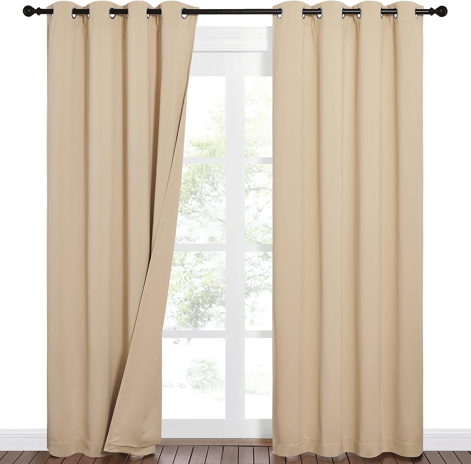 image:imageNICETOWN Sound Barrier 100 Blackout Divider Curtains 84 Noise Heat and Cold Blocking Drapes with Felt Fabric Lining for Noise ReducingNurseryDaytime SleepBedroom White 2 PCs 52 WideBiscotti Beige