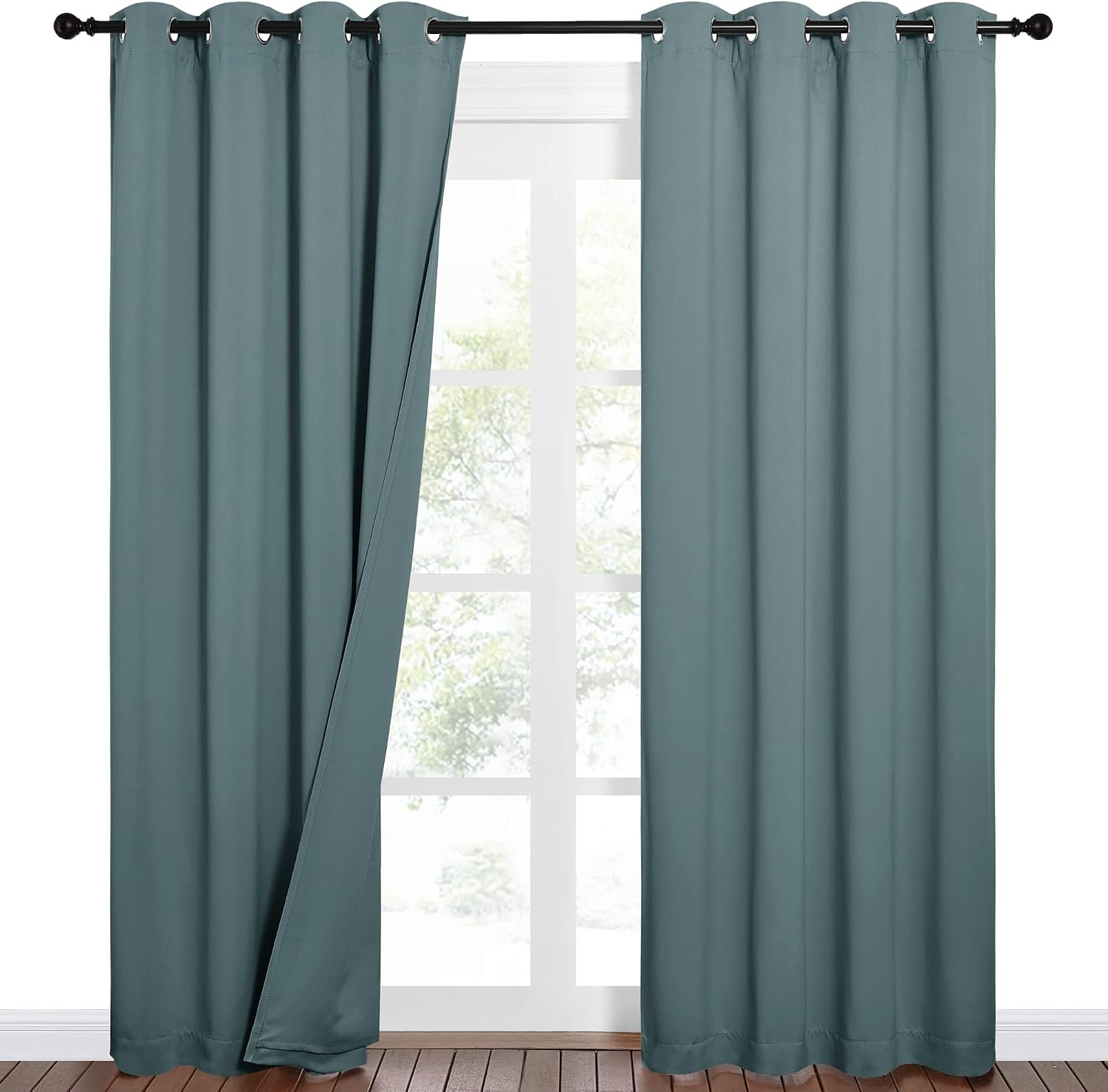 image:imageNICETOWN Sound Barrier 100 Blackout Divider Curtains 84 Noise Heat and Cold Blocking Drapes with Felt Fabric Lining for Noise ReducingNurseryDaytime SleepBedroom White 2 PCs 52 WideGreyish Blue
