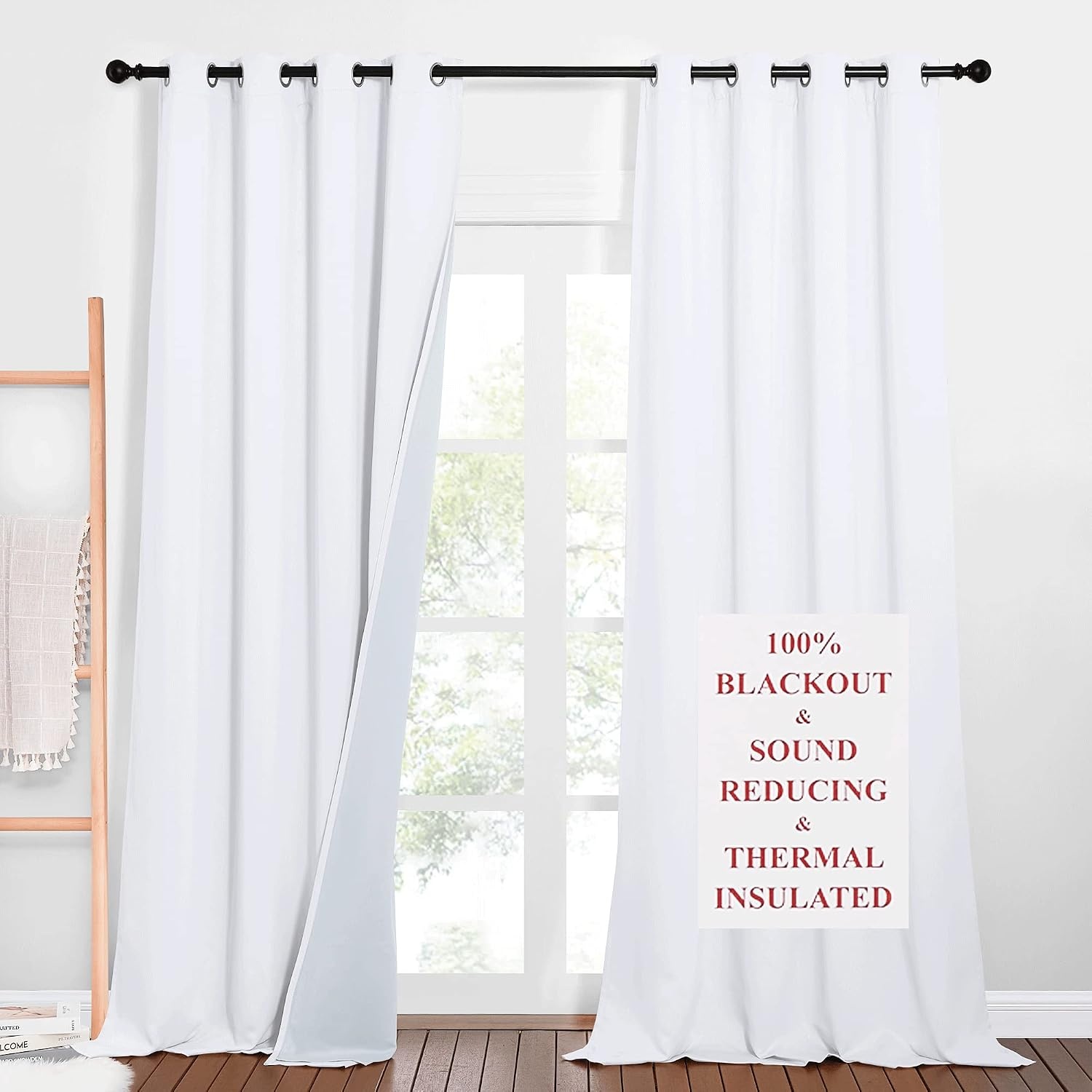 image:imageNICETOWN Sound Barrier 100 Blackout Divider Curtains 84 Noise Heat and Cold Blocking Drapes with Felt Fabric Lining for Noise ReducingNurseryDaytime SleepBedroom White 2 PCs 52 WidePure White