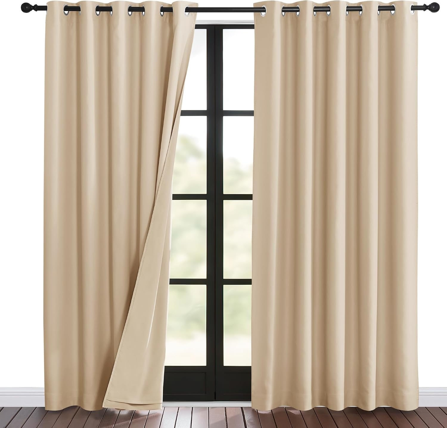 image:imageNICETOWN Sound Barrier 100 Blackout Divider Curtains 84 Noise Heat and Cold Blocking Drapes with Felt Fabric Lining for Noise ReducingNurseryDaytime SleepBedroom White 2 PCs 52 WideBiscotti Beige