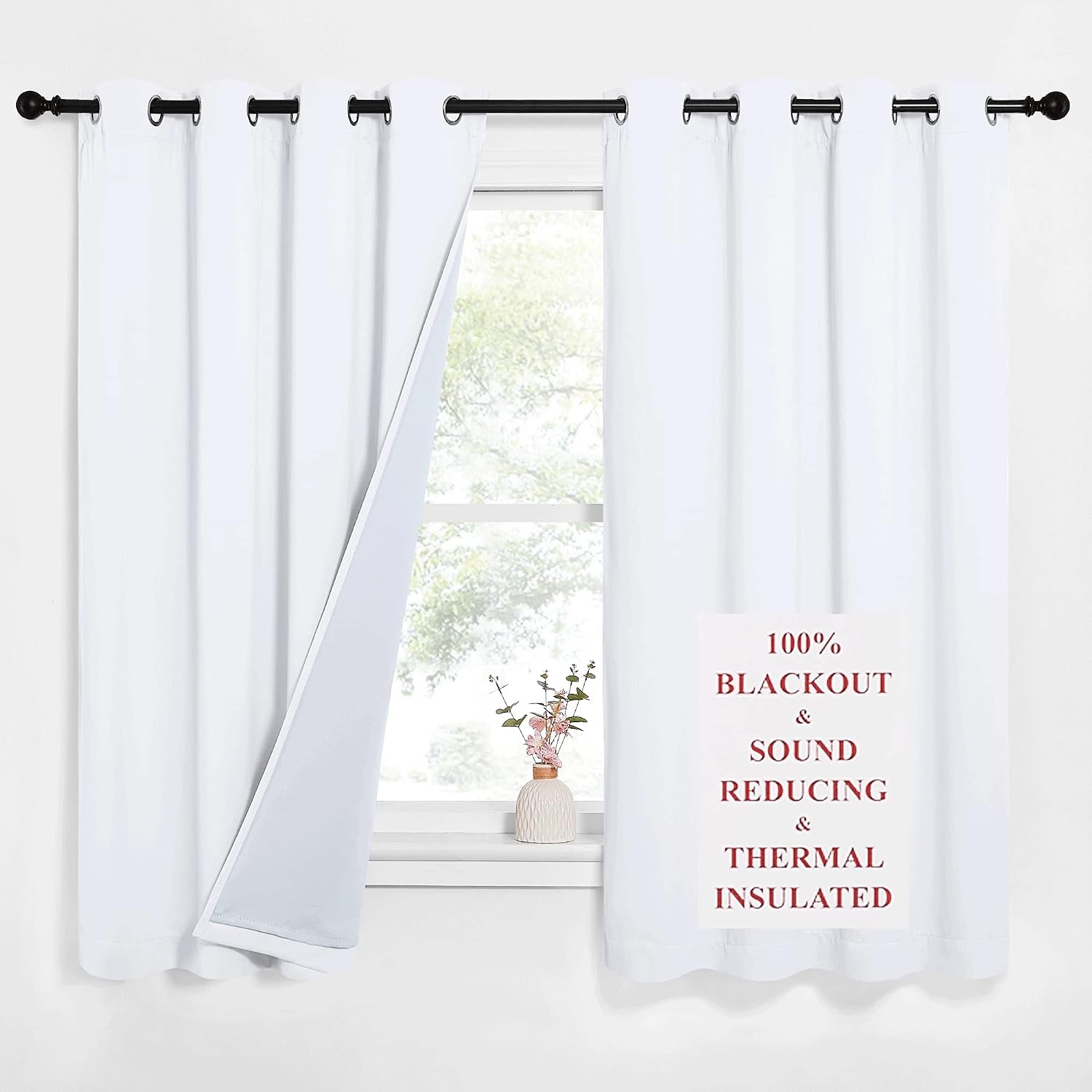 image:imageNICETOWN Sound Barrier 100 Blackout Divider Curtains 84 Noise Heat and Cold Blocking Drapes with Felt Fabric Lining for Noise ReducingNurseryDaytime SleepBedroom White 2 PCs 52 WidePure White