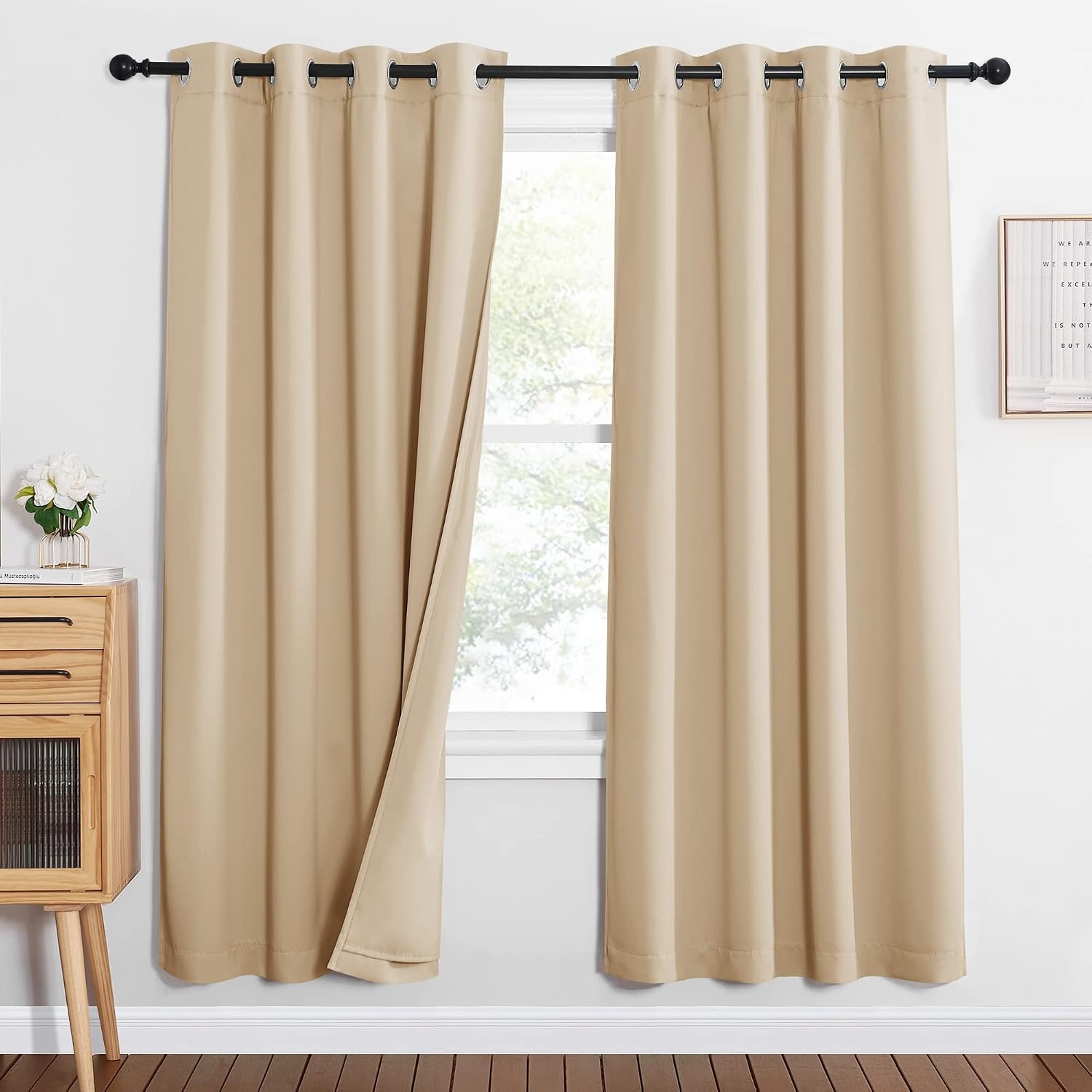 image:imageNICETOWN Sound Barrier 100 Blackout Divider Curtains 84 Noise Heat and Cold Blocking Drapes with Felt Fabric Lining for Noise ReducingNurseryDaytime SleepBedroom White 2 PCs 52 WideBiscotti Beige