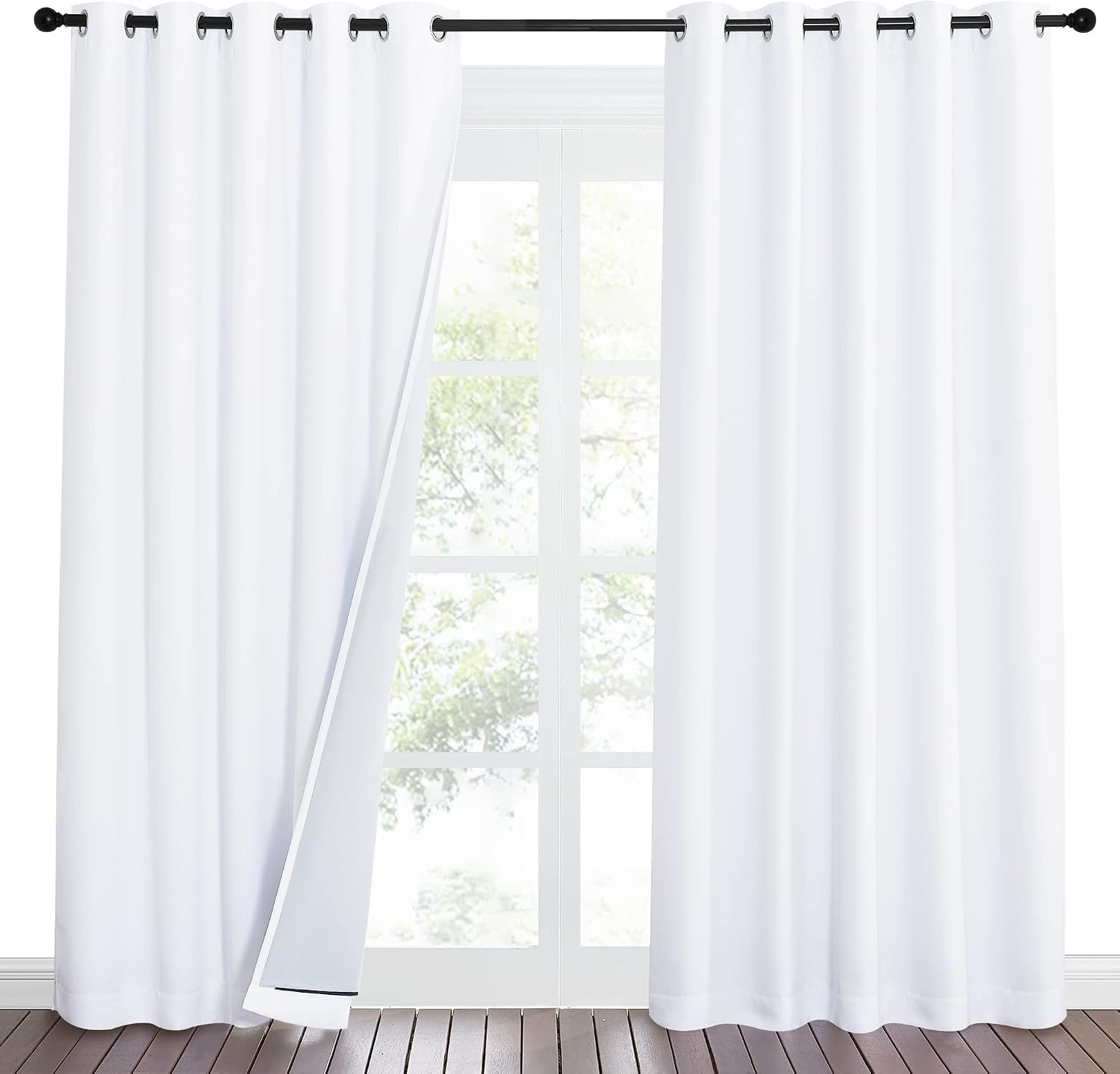 image:imageNICETOWN Sound Barrier 100 Blackout Divider Curtains 84 Noise Heat and Cold Blocking Drapes with Felt Fabric Lining for Noise ReducingNurseryDaytime SleepBedroom White 2 PCs 52 WidePure White