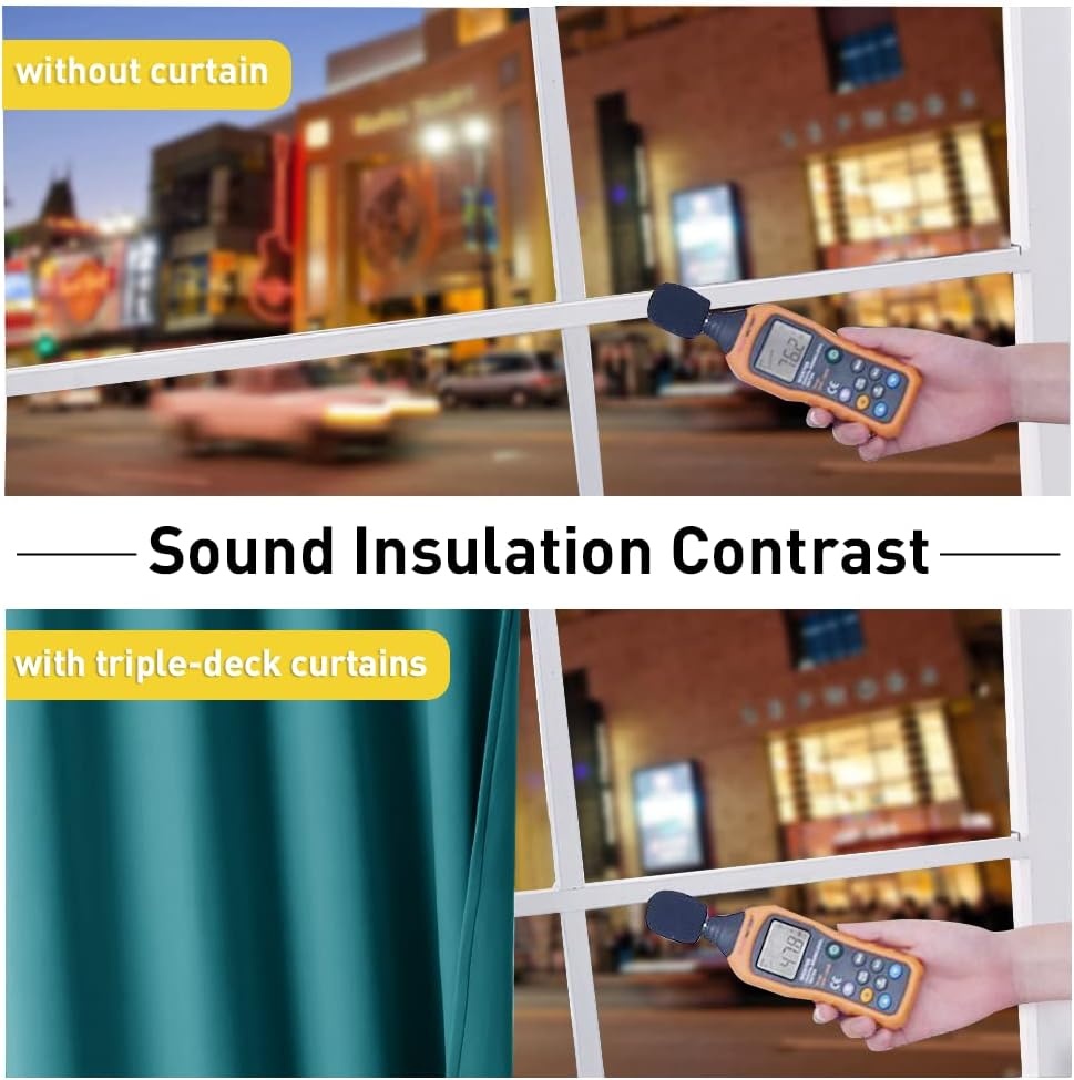 image:imageNICETOWN Sound Barrier 100 Blackout Divider Curtains 84 Noise Heat and Cold Blocking Drapes with Felt Fabric Lining for Noise ReducingNurseryDaytime SleepBedroom White 2 PCs 52 WidePeacock Teal