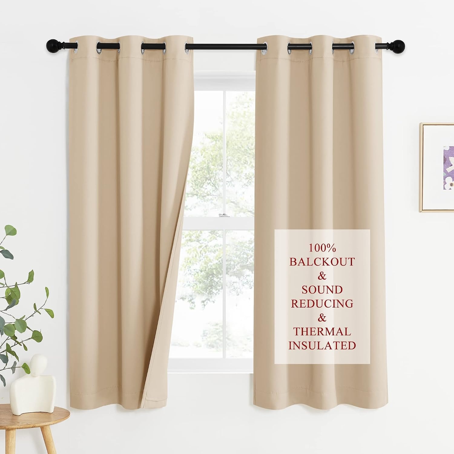 image:imageNICETOWN Sound Barrier 100 Blackout Divider Curtains 84 Noise Heat and Cold Blocking Drapes with Felt Fabric Lining for Noise ReducingNurseryDaytime SleepBedroom White 2 PCs 52 WideBiscotti Beige