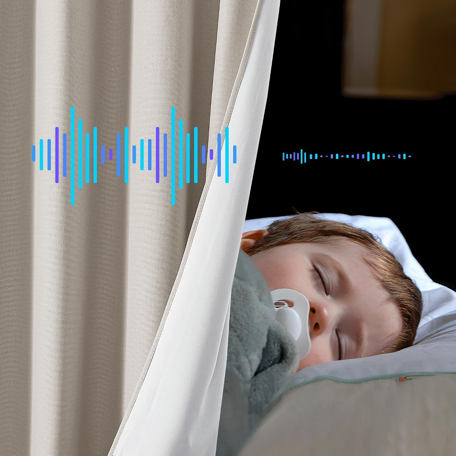 image:imageNICETOWN Sound Barrier 100 Blackout Divider Curtains 84 Noise Heat and Cold Blocking Drapes with Felt Fabric Lining for Noise ReducingNurseryDaytime SleepBedroom White 2 PCs 52 WideGrommet Angora Linen