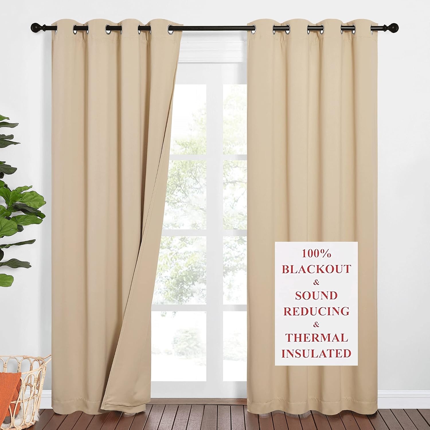image:imageNICETOWN Sound Barrier 100 Blackout Divider Curtains 84 Noise Heat and Cold Blocking Drapes with Felt Fabric Lining for Noise ReducingNurseryDaytime SleepBedroom White 2 PCs 52 WideBiscotti Beige