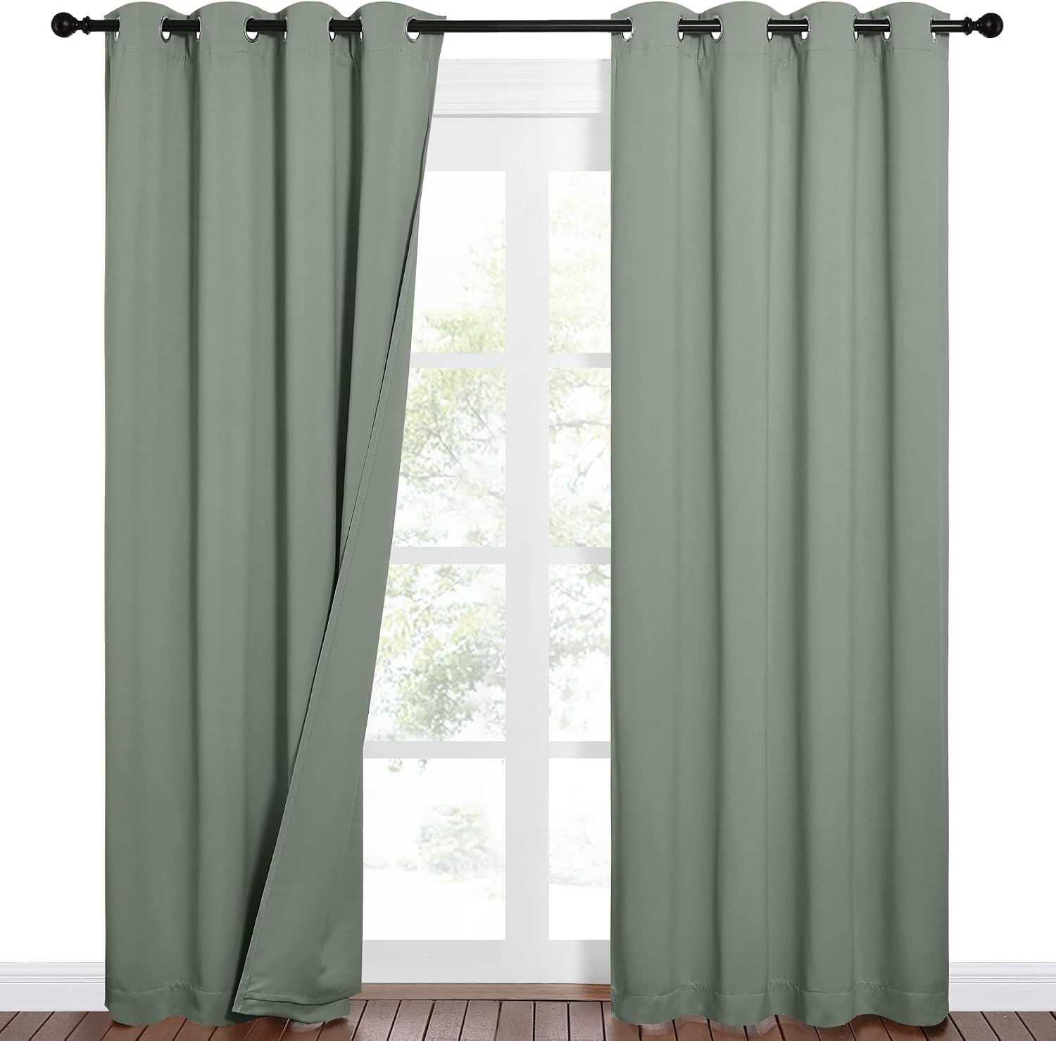 image:imageNICETOWN Sound Barrier 100 Blackout Divider Curtains 84 Noise Heat and Cold Blocking Drapes with Felt Fabric Lining for Noise ReducingNurseryDaytime SleepBedroom White 2 PCs 52 WideGreyish Green