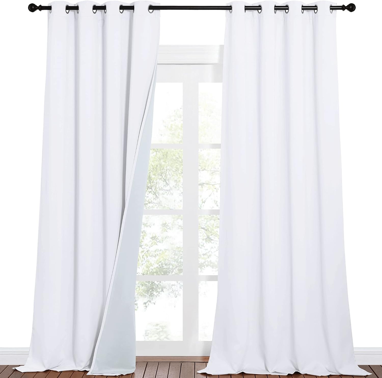 image:imageNICETOWN Sound Barrier 100 Blackout Divider Curtains 84 Noise Heat and Cold Blocking Drapes with Felt Fabric Lining for Noise ReducingNurseryDaytime SleepBedroom White 2 PCs 52 WidePure White