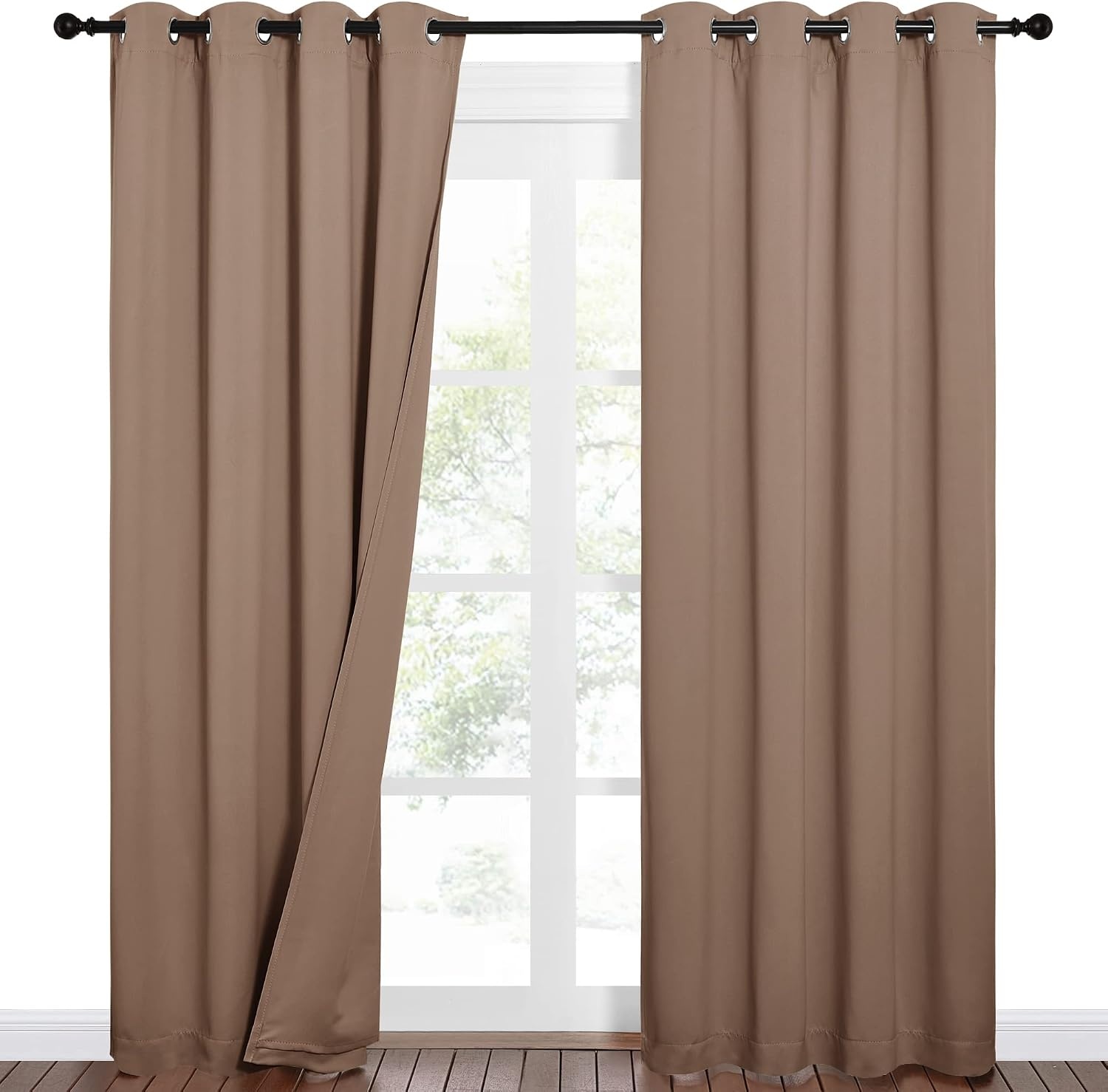 image:imageNICETOWN Sound Barrier 100 Blackout Divider Curtains 84 Noise Heat and Cold Blocking Drapes with Felt Fabric Lining for Noise ReducingNurseryDaytime SleepBedroom White 2 PCs 52 WideCappuccino