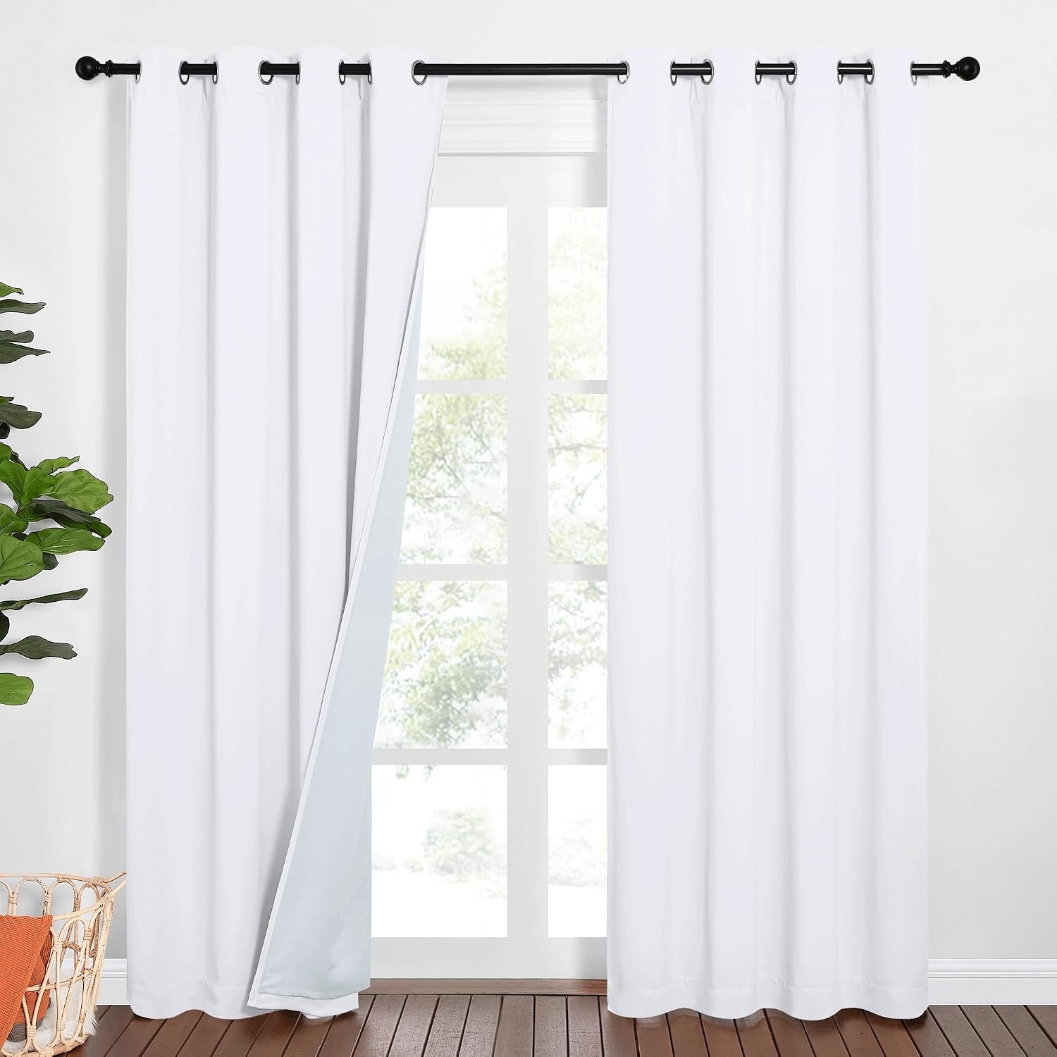 image:imageNICETOWN Sound Barrier 100 Blackout Divider Curtains 84 Noise Heat and Cold Blocking Drapes with Felt Fabric Lining for Noise ReducingNurseryDaytime SleepBedroom White 2 PCs 52 WidePure White