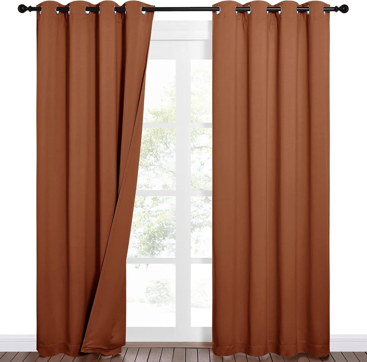 image:imageNICETOWN Sound Barrier 100 Blackout Divider Curtains 84 Noise Heat and Cold Blocking Drapes with Felt Fabric Lining for Noise ReducingNurseryDaytime SleepBedroom White 2 PCs 52 WideBurnt Orange