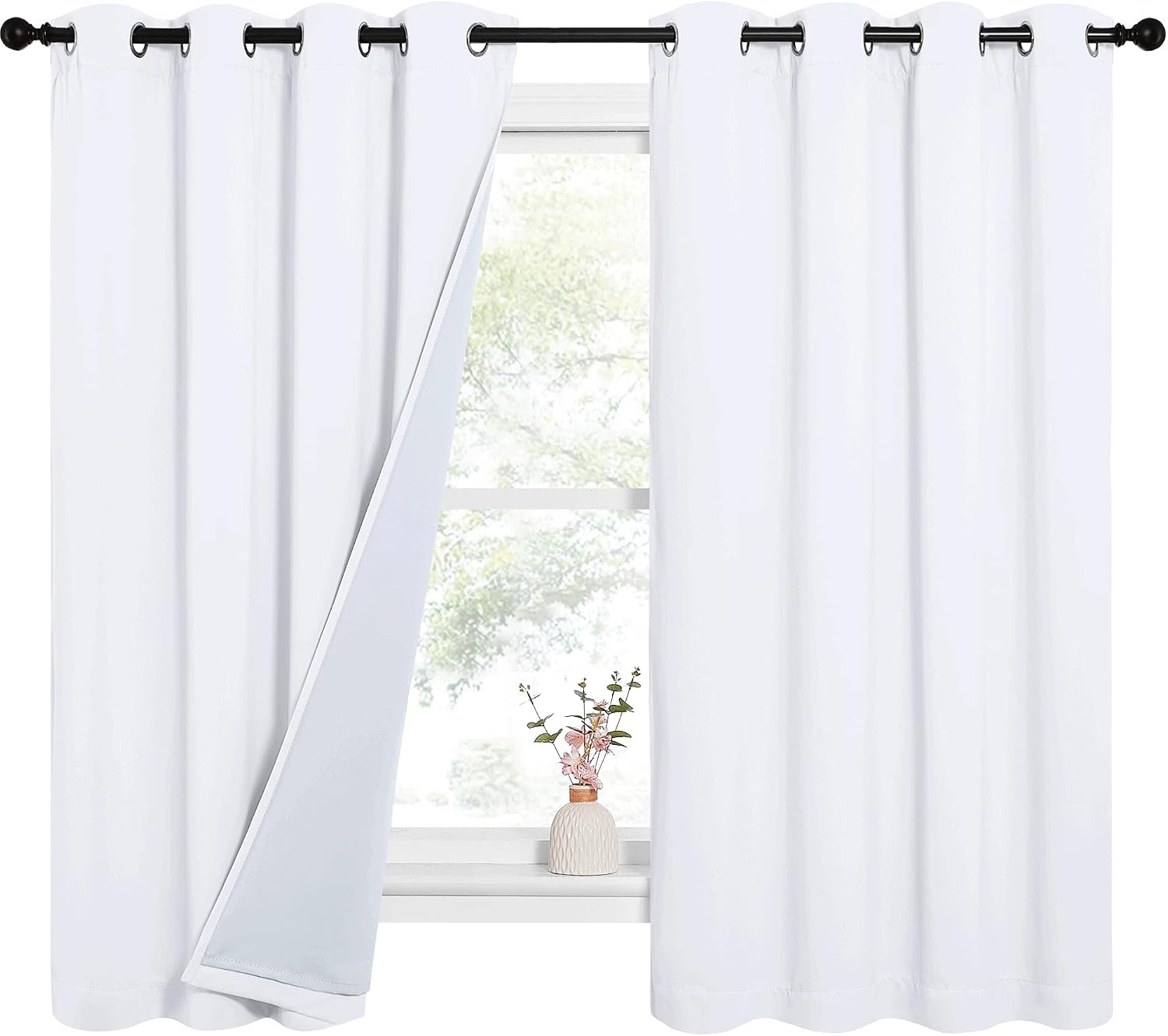 image:imageNICETOWN Sound Barrier 100 Blackout Divider Curtains 84 Noise Heat and Cold Blocking Drapes with Felt Fabric Lining for Noise ReducingNurseryDaytime SleepBedroom White 2 PCs 52 WidePure White