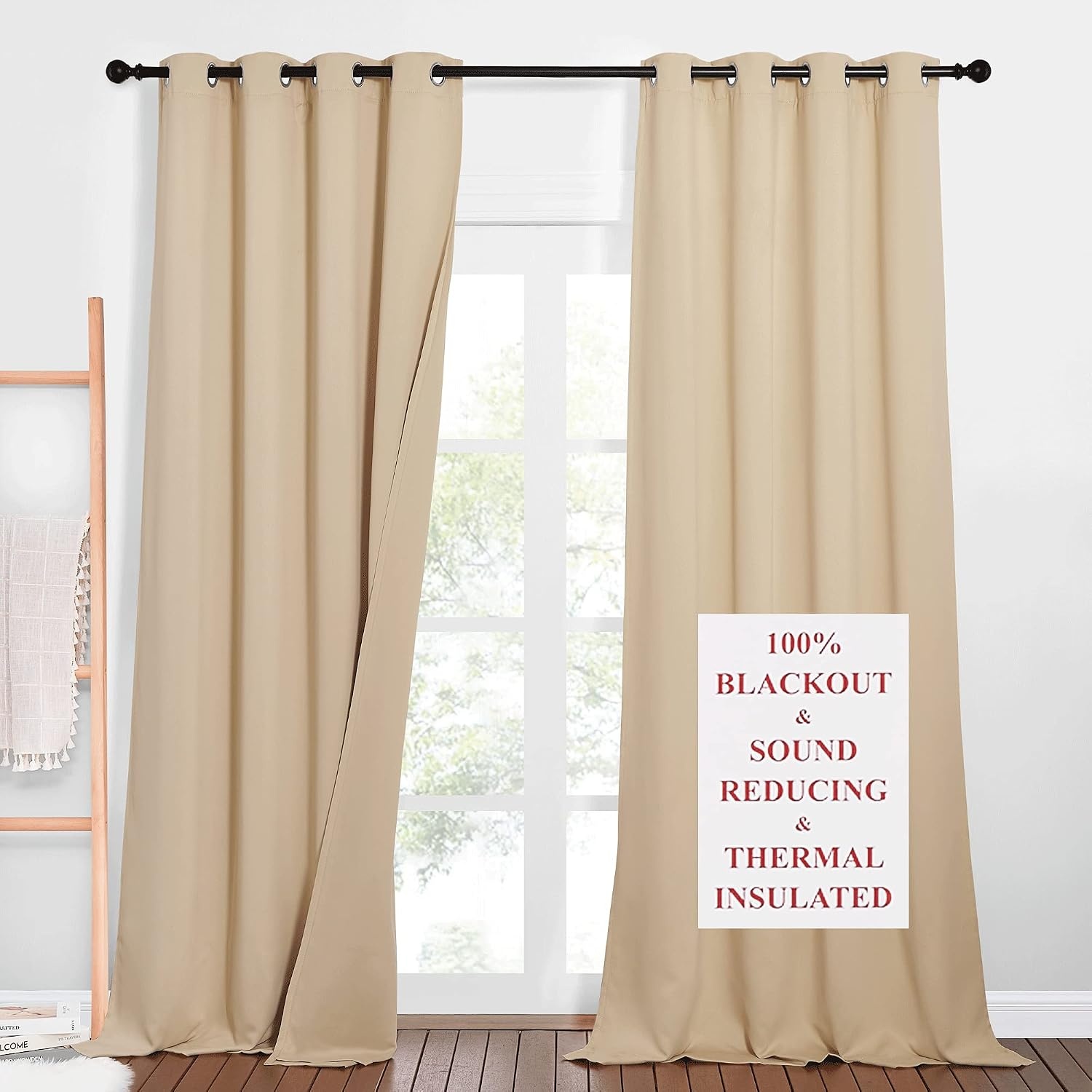 image:imageNICETOWN Sound Barrier 100 Blackout Divider Curtains 84 Noise Heat and Cold Blocking Drapes with Felt Fabric Lining for Noise ReducingNurseryDaytime SleepBedroom White 2 PCs 52 WideBiscotti Beige