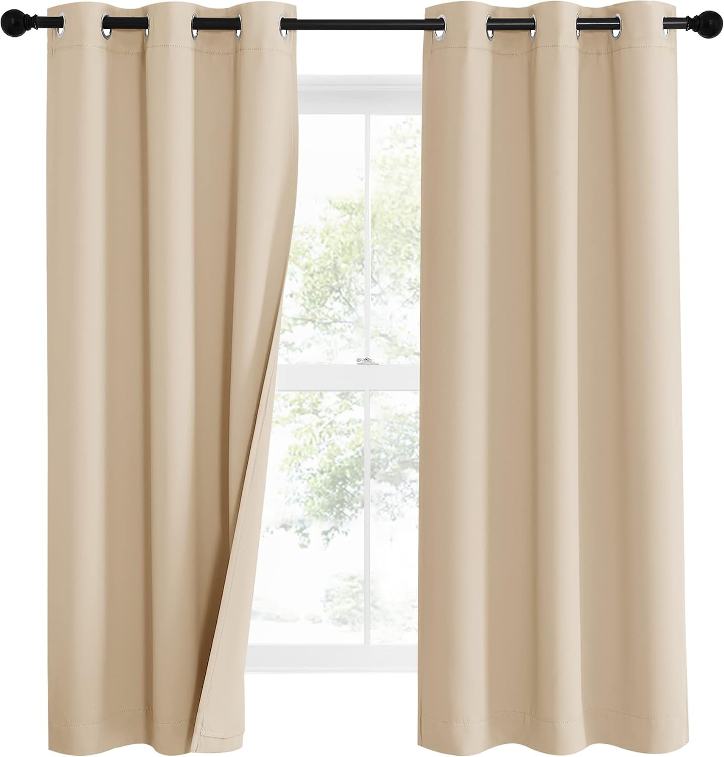image:imageNICETOWN Sound Barrier 100 Blackout Divider Curtains 84 Noise Heat and Cold Blocking Drapes with Felt Fabric Lining for Noise ReducingNurseryDaytime SleepBedroom White 2 PCs 52 WideBiscotti Beige