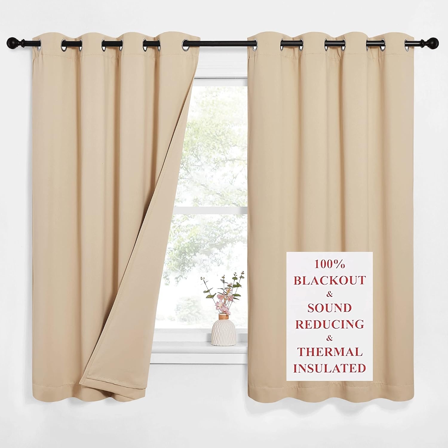image:imageNICETOWN Sound Barrier 100 Blackout Divider Curtains 84 Noise Heat and Cold Blocking Drapes with Felt Fabric Lining for Noise ReducingNurseryDaytime SleepBedroom White 2 PCs 52 WideBiscotti Beige