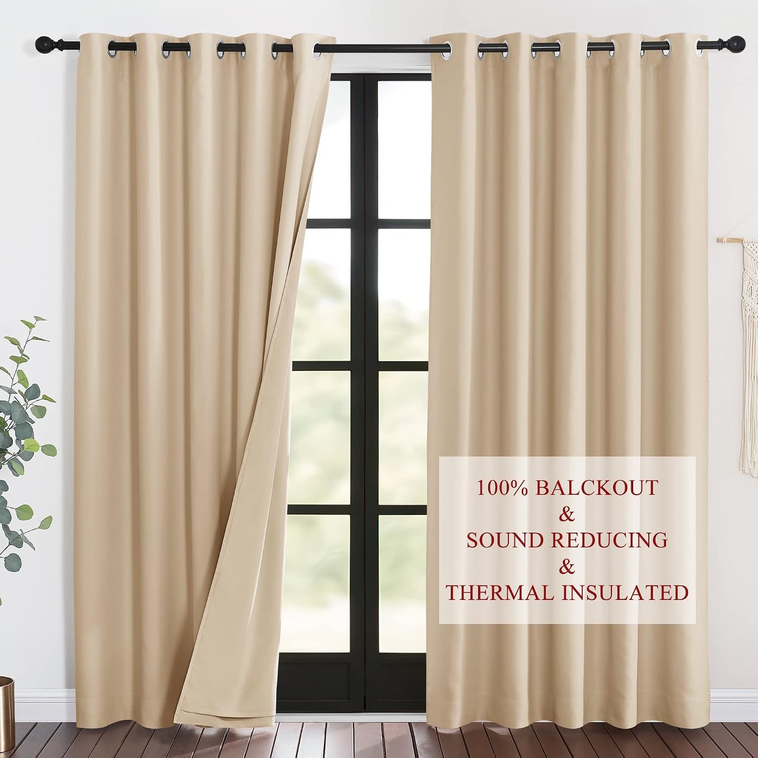 image:imageNICETOWN Sound Barrier 100 Blackout Divider Curtains 84 Noise Heat and Cold Blocking Drapes with Felt Fabric Lining for Noise ReducingNurseryDaytime SleepBedroom White 2 PCs 52 WideBiscotti Beige