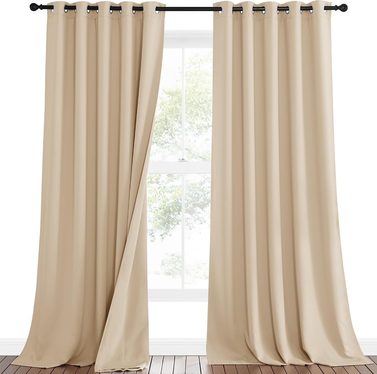 image:imageNICETOWN Sound Barrier 100 Blackout Divider Curtains 84 Noise Heat and Cold Blocking Drapes with Felt Fabric Lining for Noise ReducingNurseryDaytime SleepBedroom White 2 PCs 52 WideBiscotti Beige