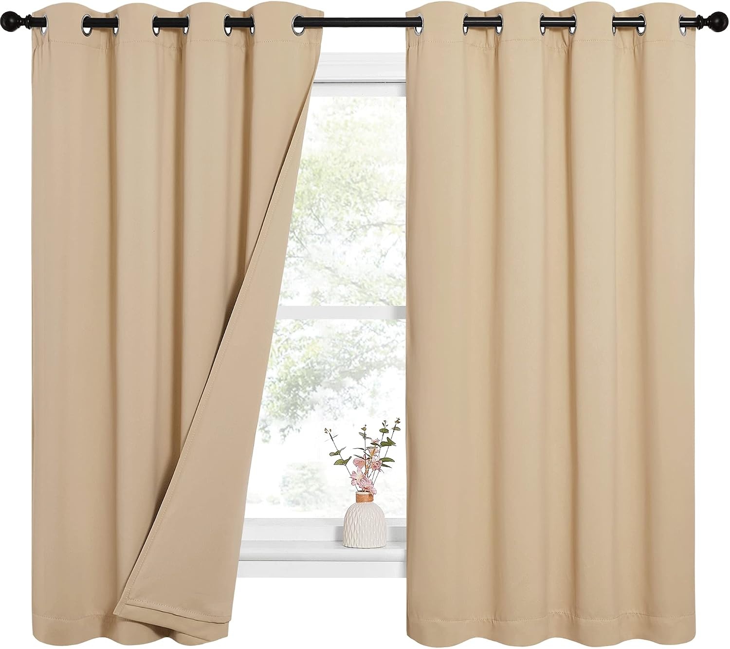 image:imageNICETOWN Sound Barrier 100 Blackout Divider Curtains 84 Noise Heat and Cold Blocking Drapes with Felt Fabric Lining for Noise ReducingNurseryDaytime SleepBedroom White 2 PCs 52 WideBiscotti Beige