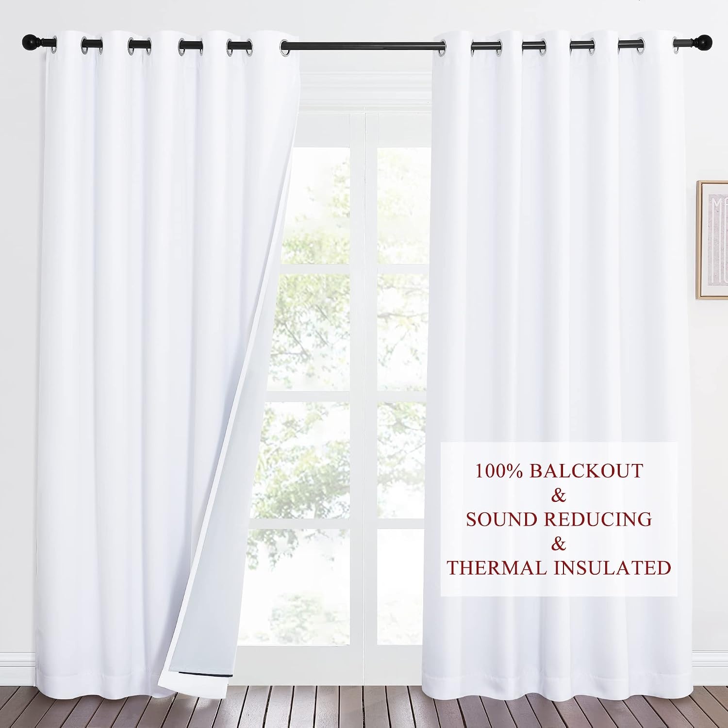 image:imageNICETOWN Sound Barrier 100 Blackout Divider Curtains 84 Noise Heat and Cold Blocking Drapes with Felt Fabric Lining for Noise ReducingNurseryDaytime SleepBedroom White 2 PCs 52 WidePure White