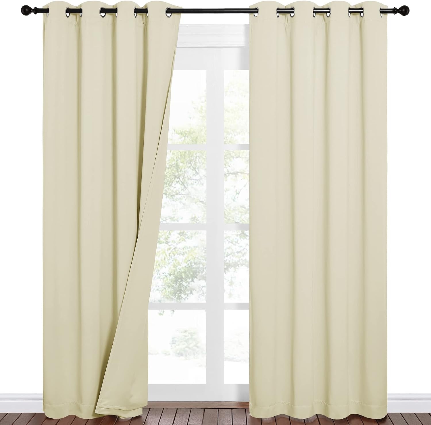 image:imageNICETOWN Sound Barrier 100 Blackout Divider Curtains 84 Noise Heat and Cold Blocking Drapes with Felt Fabric Lining for Noise ReducingNurseryDaytime SleepBedroom White 2 PCs 52 WideBeige