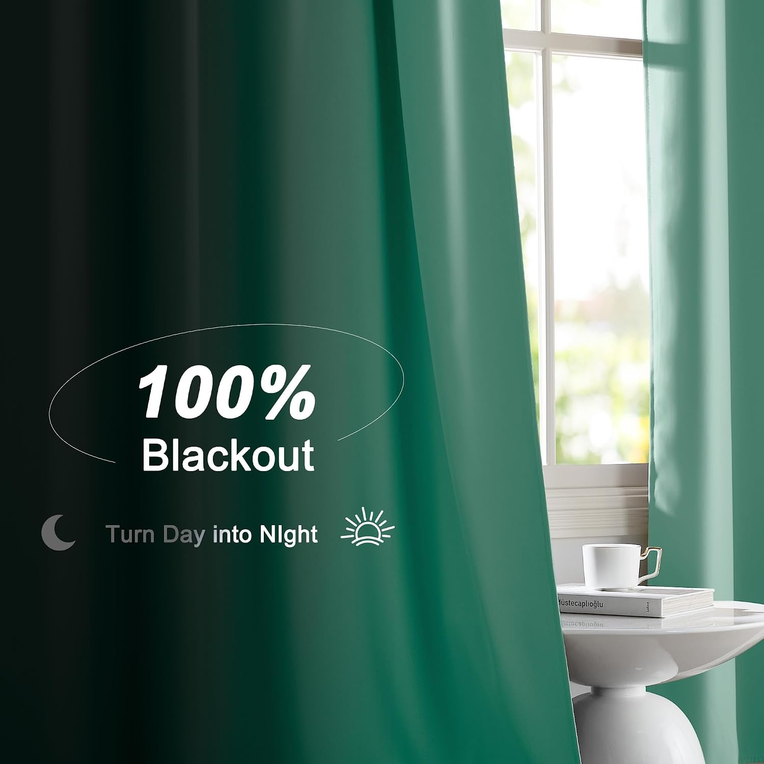 image:imageNICETOWN White Blackout Curtains 52 x 84 inches Long 2 Panels for BedroomAqua Blue