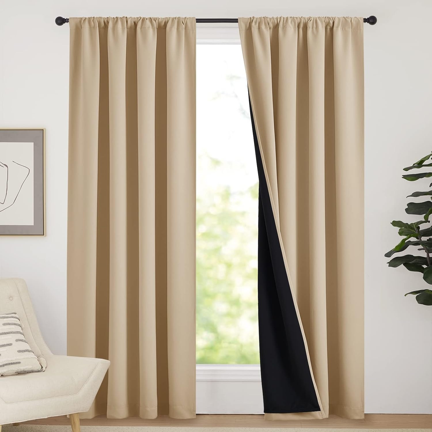 image:imageNICETOWN White Blackout Curtains 52 x 84 inches Long 2 Panels for BedroomBiscotti Beige
